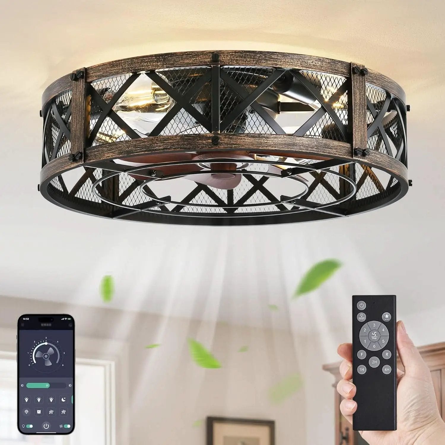 Twenty Inch Caged Ceiling Fan With Integrated Light Black from PriceLows™