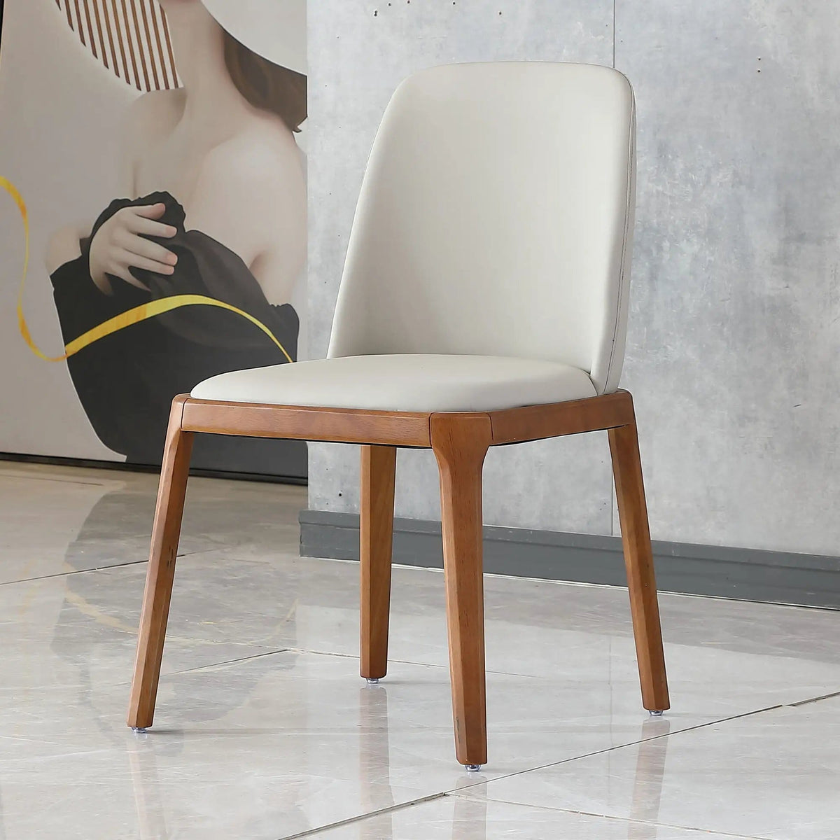 Modern Dining Chairs, Wooden Legs (Set of 2) - | 19.68 x 20.67 x 33.07 in | Velvet & Veneer | Gray