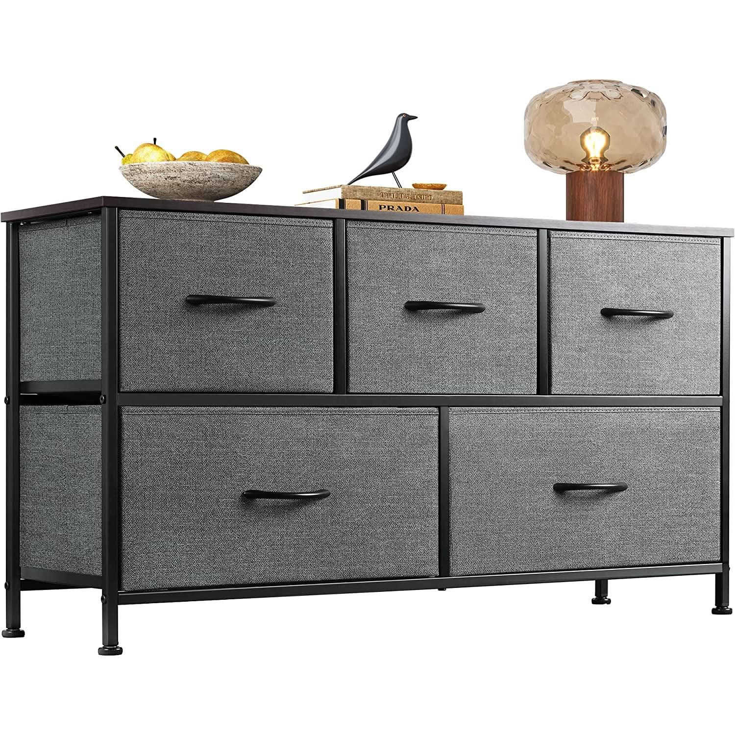 5 Drawer Fabric Dresser Organizer For Bedroom Storage from PriceLows™