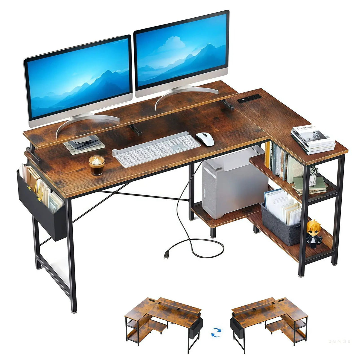 L-Shaped Gaming Desk | 47 Inch Width | Power Outlets And USB Ports | Reversible Corner Workstation