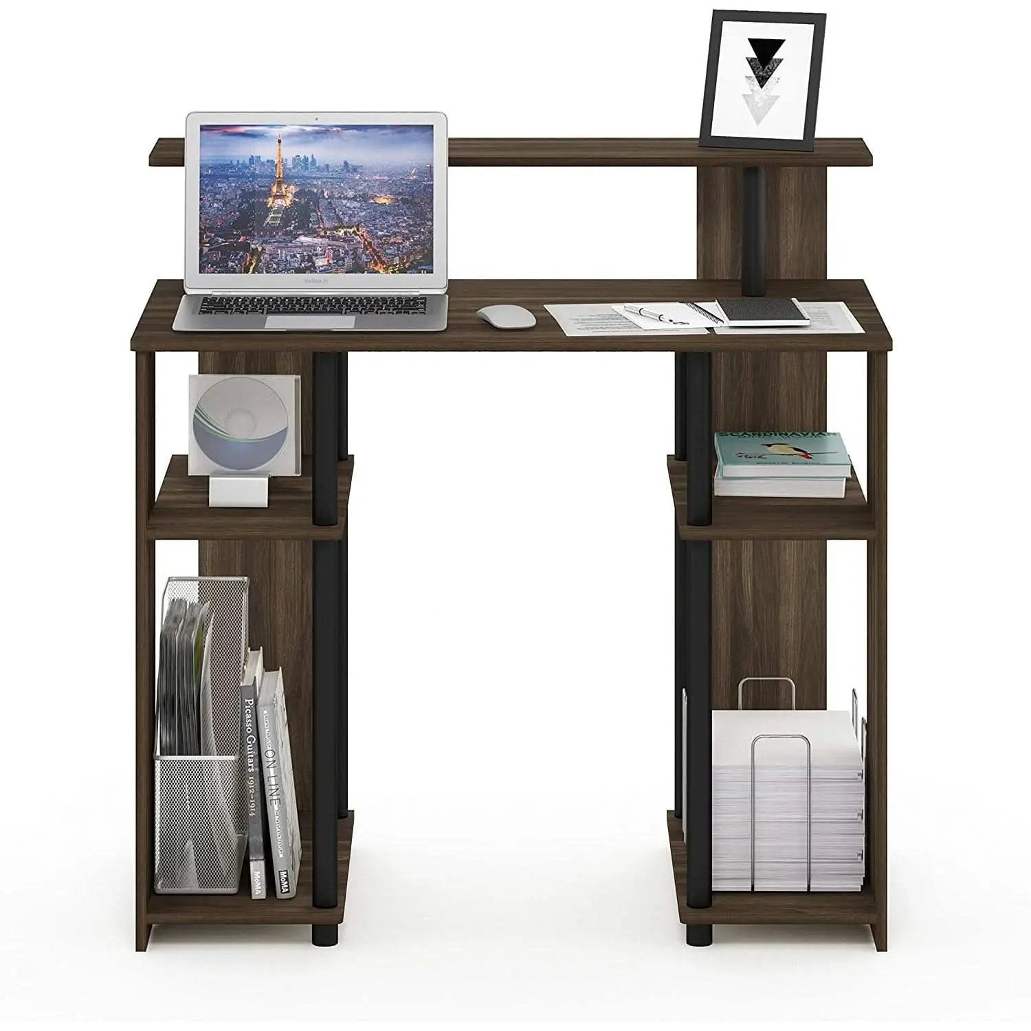 Walnut Black Writing Desk With Shelves And Printer from PriceLows™