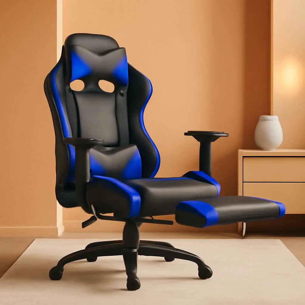 Blue Gaming Chair With Footrest And Lumbar Support For Desk from PriceLows™