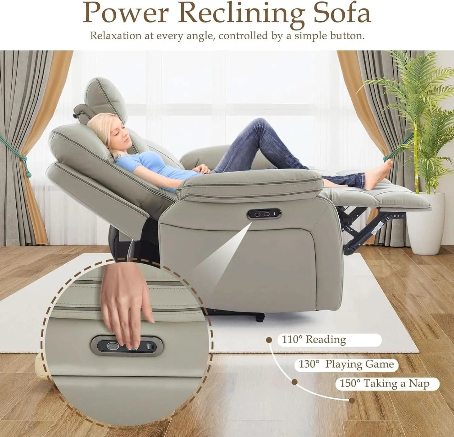 Grey Power Reclining Sofa With Fold Down Table Usb Type C from PriceLows™