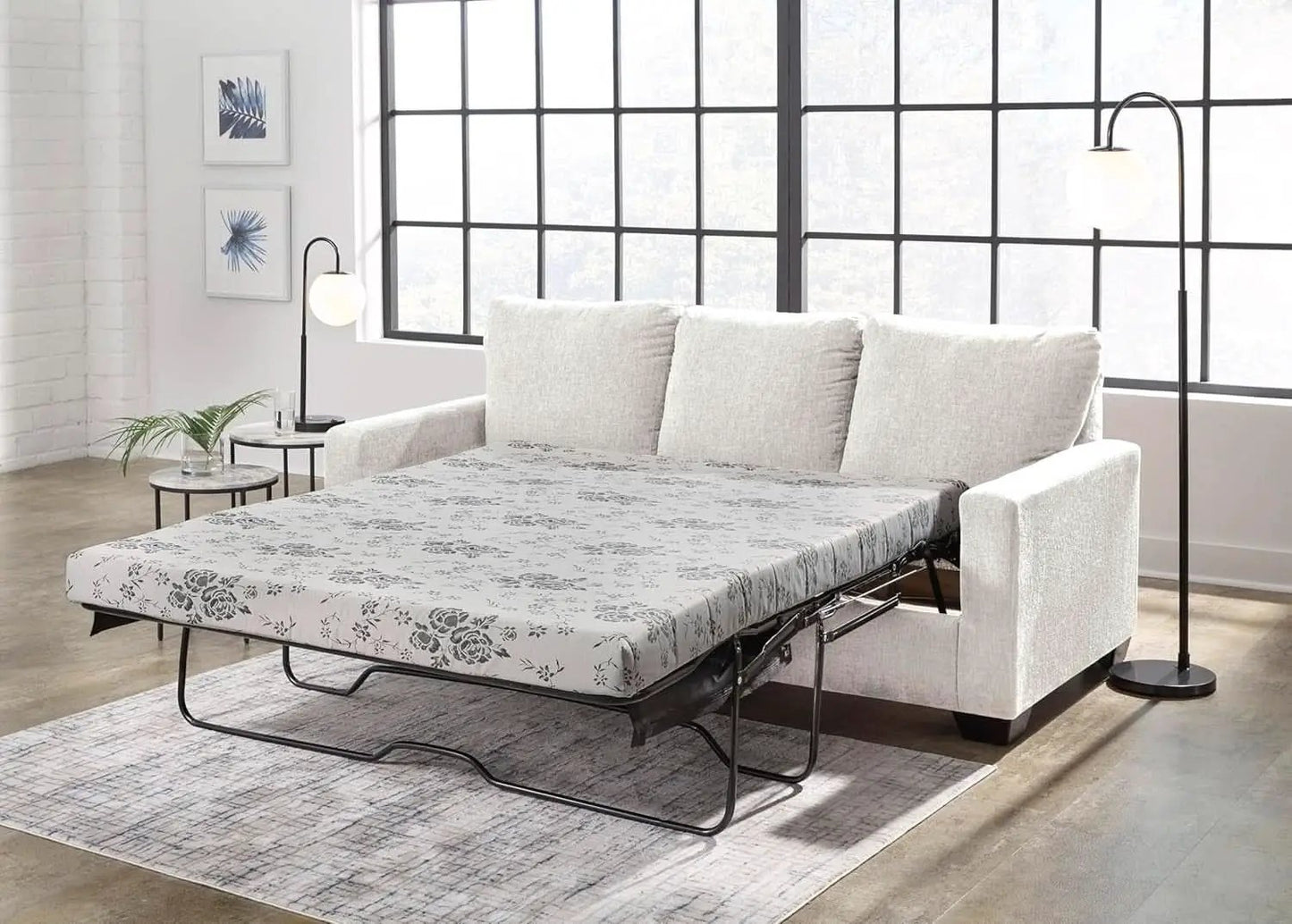 White Queen Upholstered Sleeper Sofa With Gel Memory Foam from PriceLows™