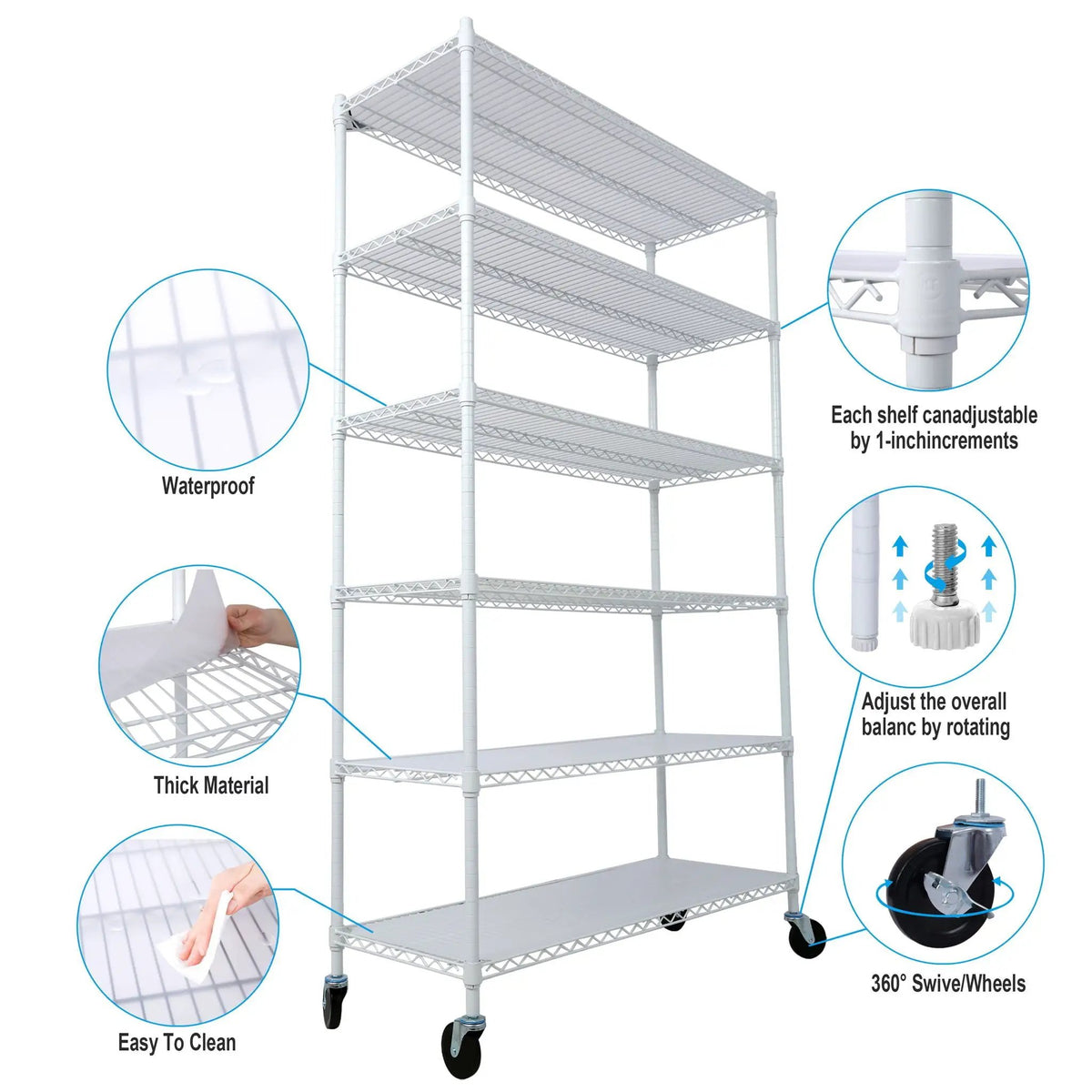 6 Tier Wire Shelving Unit | 6000 Lb Capacity | NSF Metal Rack | Adjustable Shelves