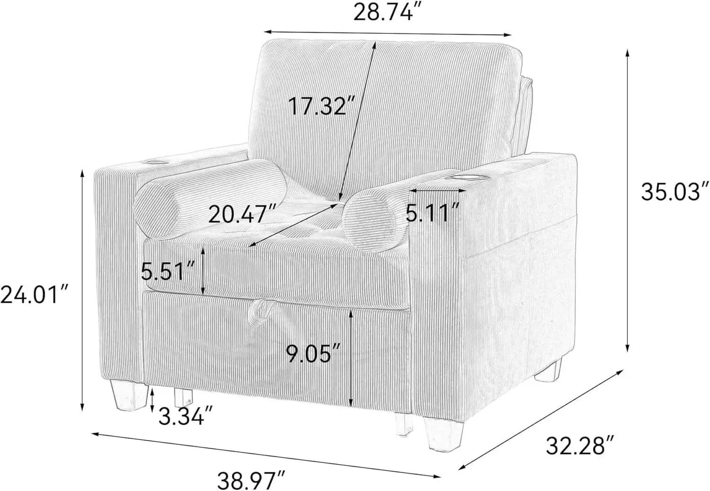 Beige Adjustable Sleeper Chair Sofa Bed Upholstered from PriceLows™