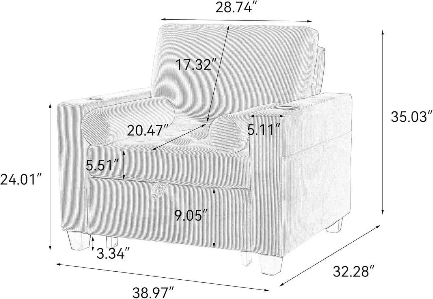 Beige Adjustable Sleeper Chair Sofa Bed Upholstered from PriceLows™