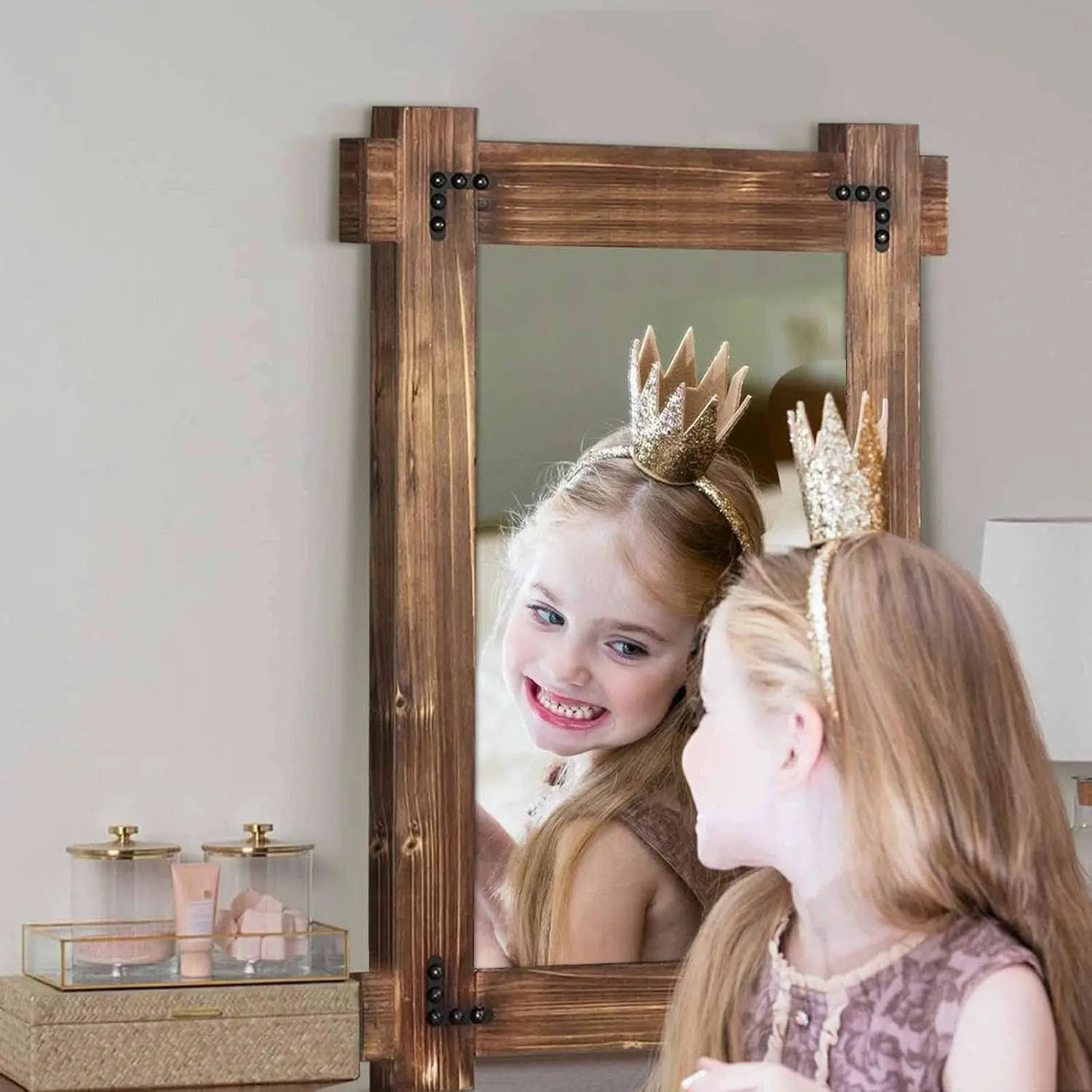 20x30 Rustic Wood Mirror For Bath With Black Metal Accents from PriceLows™