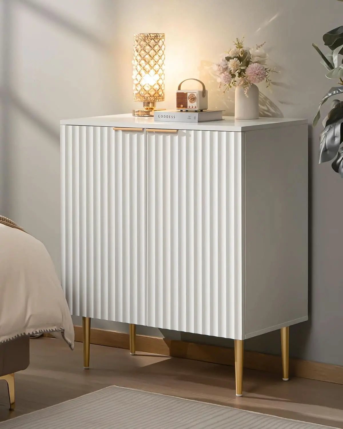 White Fluted Storage Cabinet Set Of 2 Modern Sideboards from PriceLows™