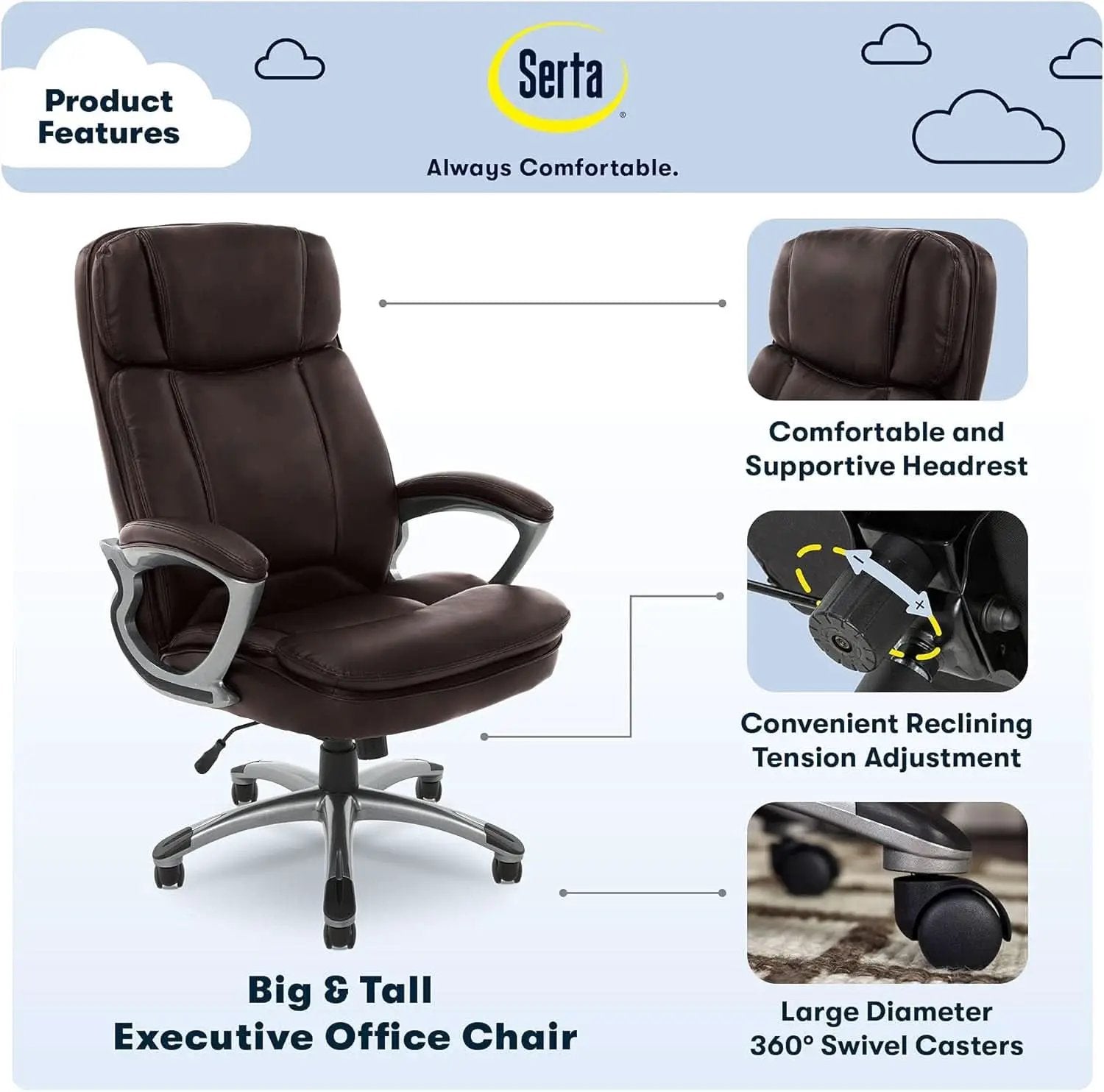 Fairbanks Big And Tall High Back Executive Office Chair With Layered Pillows from PriceLows™