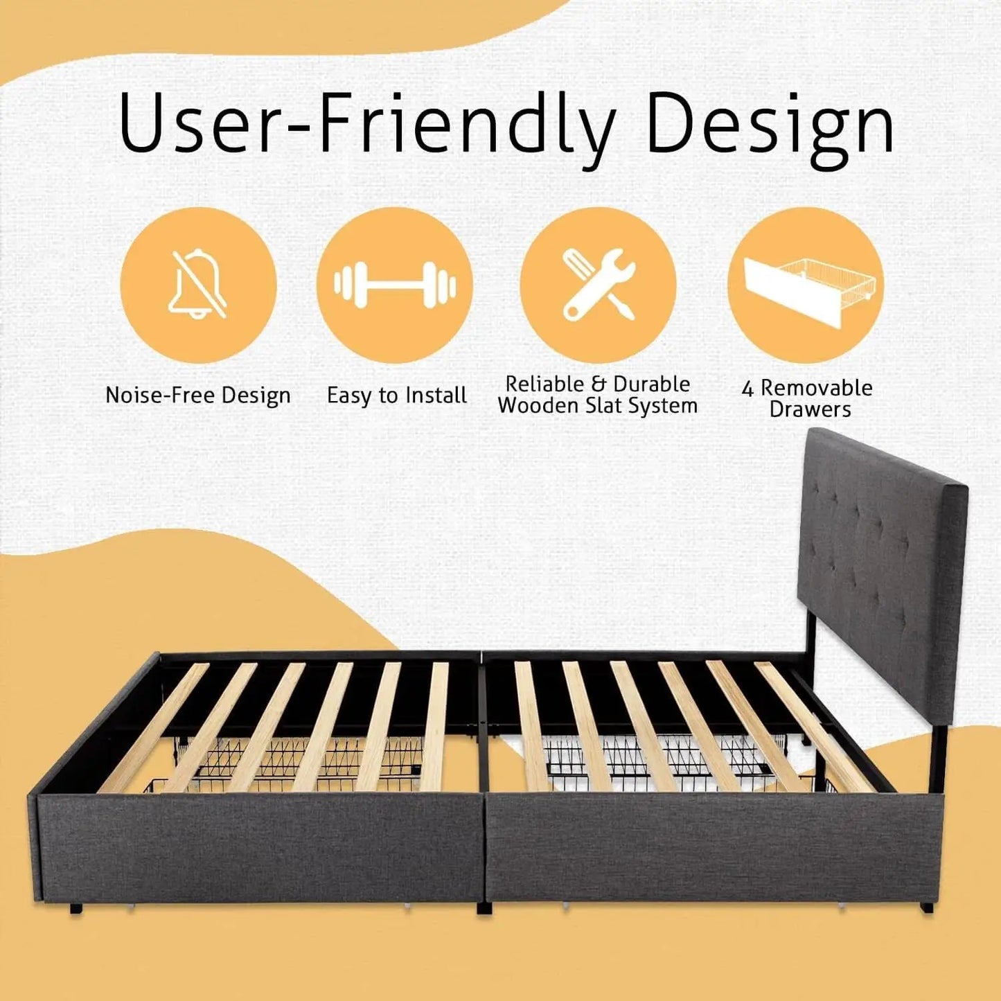Upholstered Queen Platform Bed Frame With 4 Storage Drawers from PriceLows™
