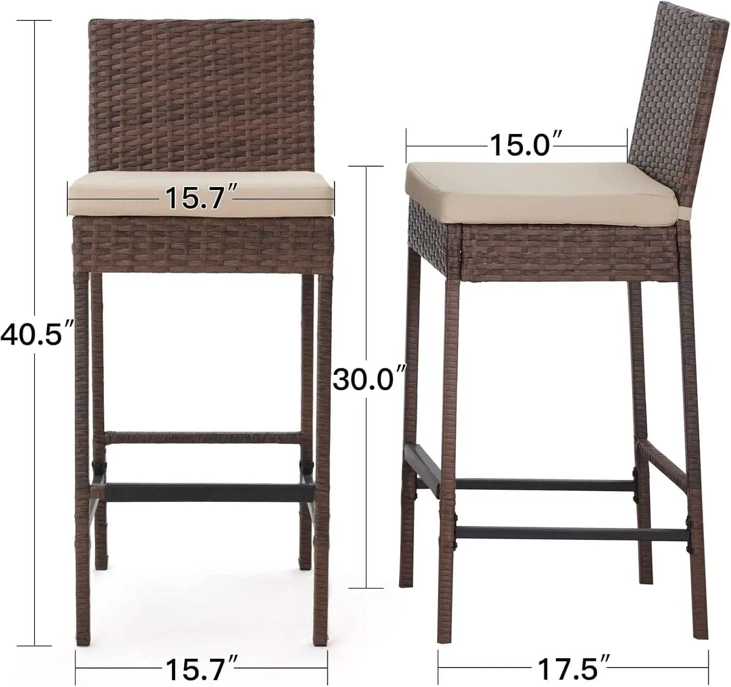 Outdoor Rattan Bar Stools Set with Cushions Comfort from PriceLows™