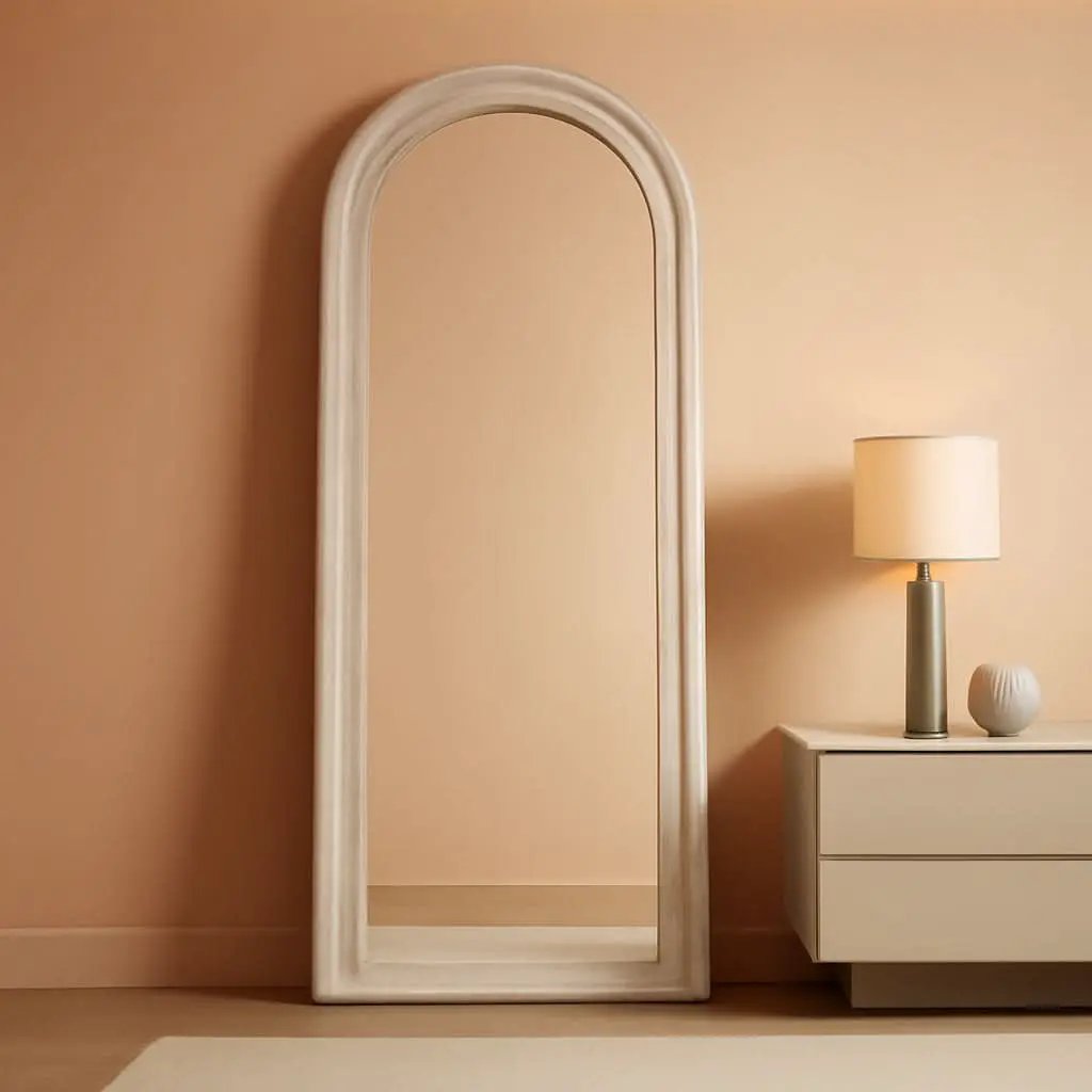 Arched Full Length Mirror With Solid Wood Frame 71x32 Rustic White from PriceLows™