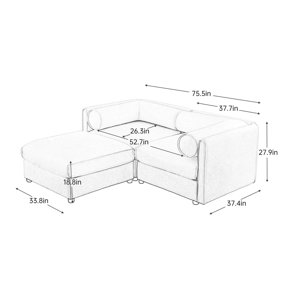 Contemporary Elegant Sofa With Storage And Ottoman 2 Piece Living Room Set | 2 Piece Living Room Set | Living Room Furniture | Living Room