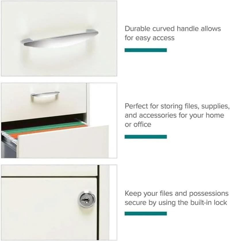 3 Drawer 27.32 Inch White Metal Filing Cabinet Lockable Preassembled For Legal And Letter Size from PriceLows™