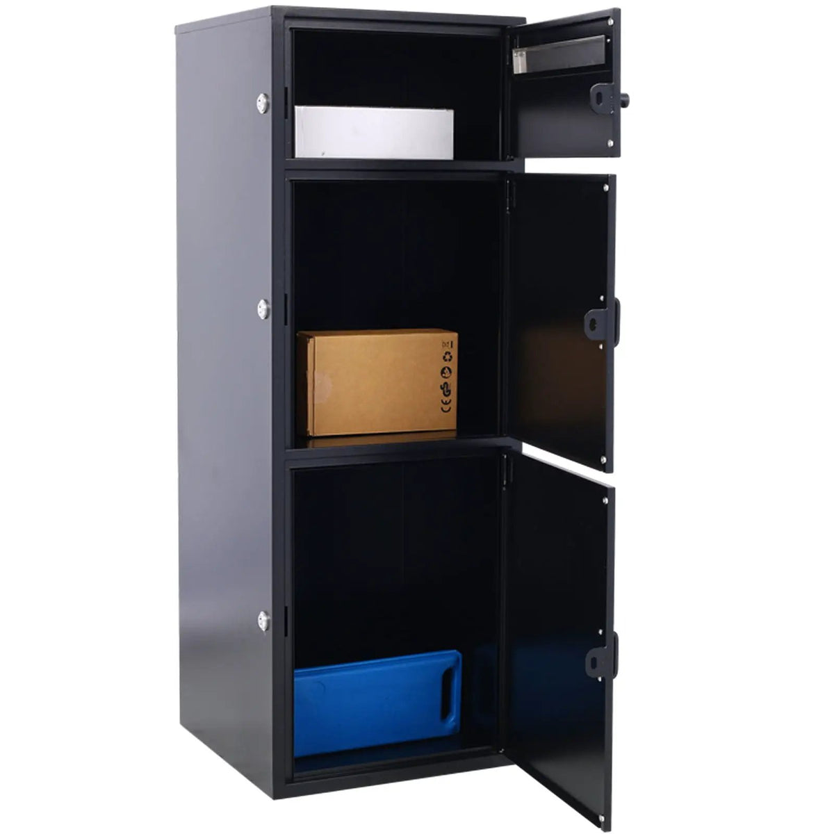 Steel Parcel Drop Box | Locking Letterbox | Freestanding Floor Design | Retractable Shelf