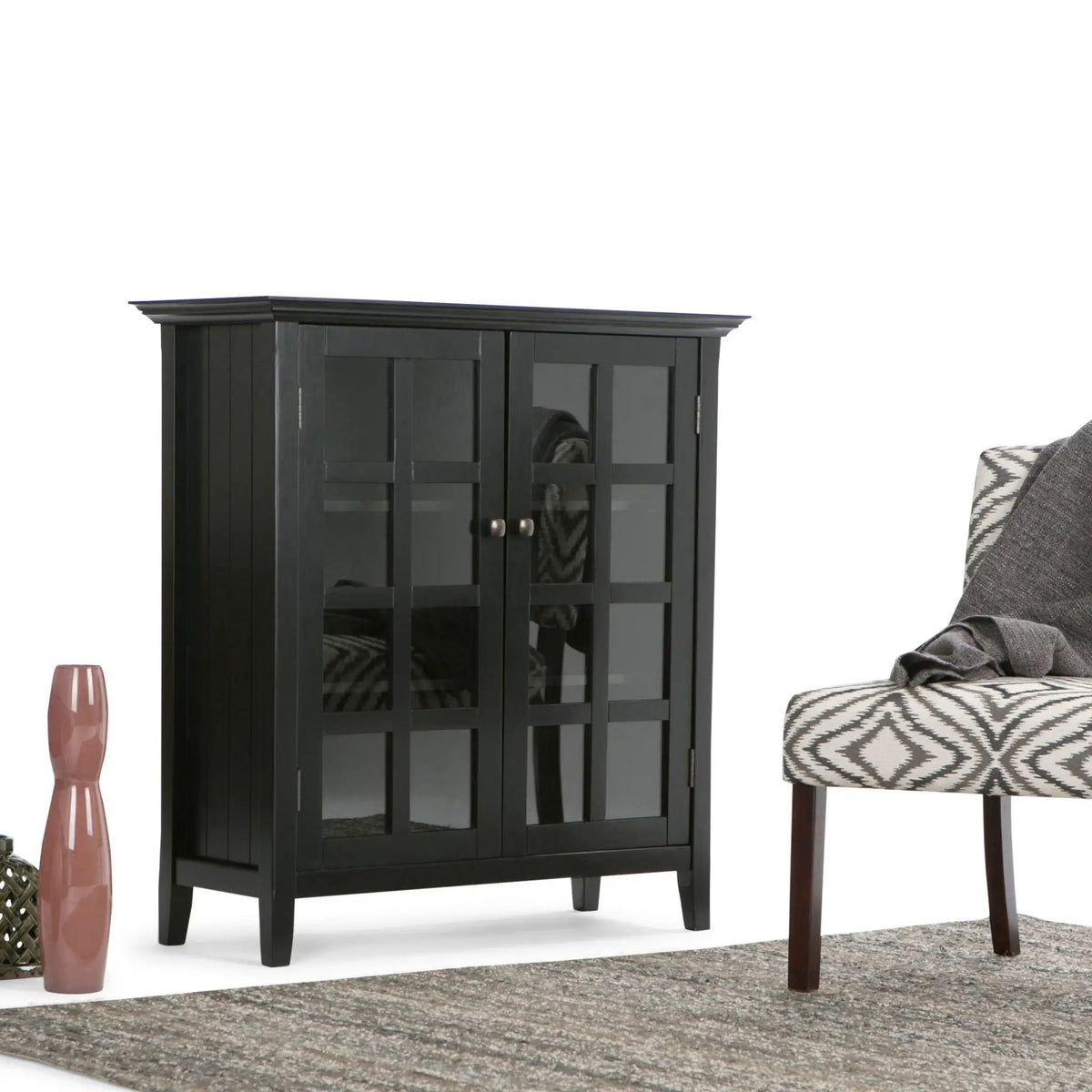 Acadian Storage Cabinet | Medium Handcrafted Solid Wood | Two Glass Doors | Two Adjustable Shelves