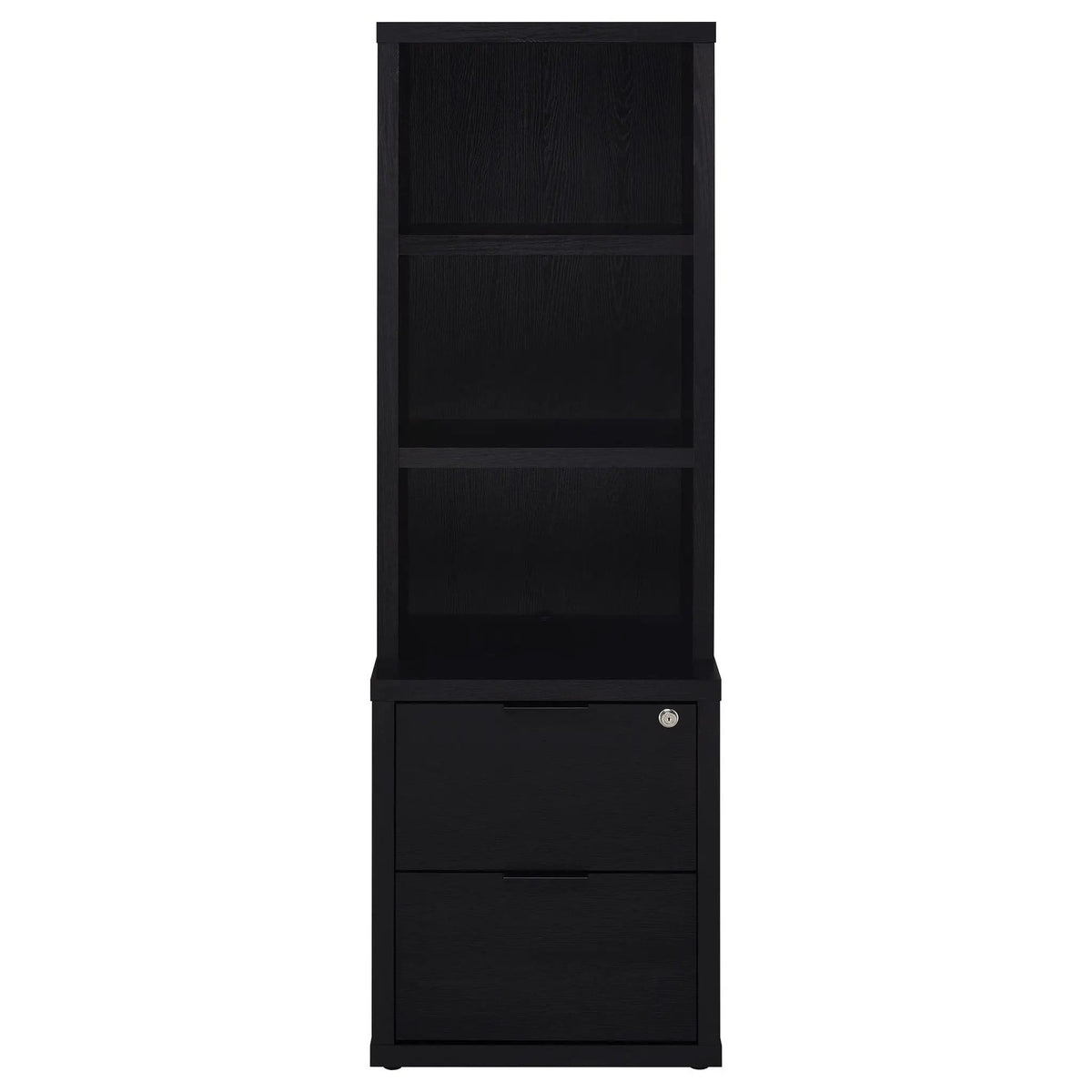 Westpark 3-shelf Bookcase USB and Lockable Drawer | 19.75 x 15.5 x 61.25 in | Engineered Wood & Veneer | Black