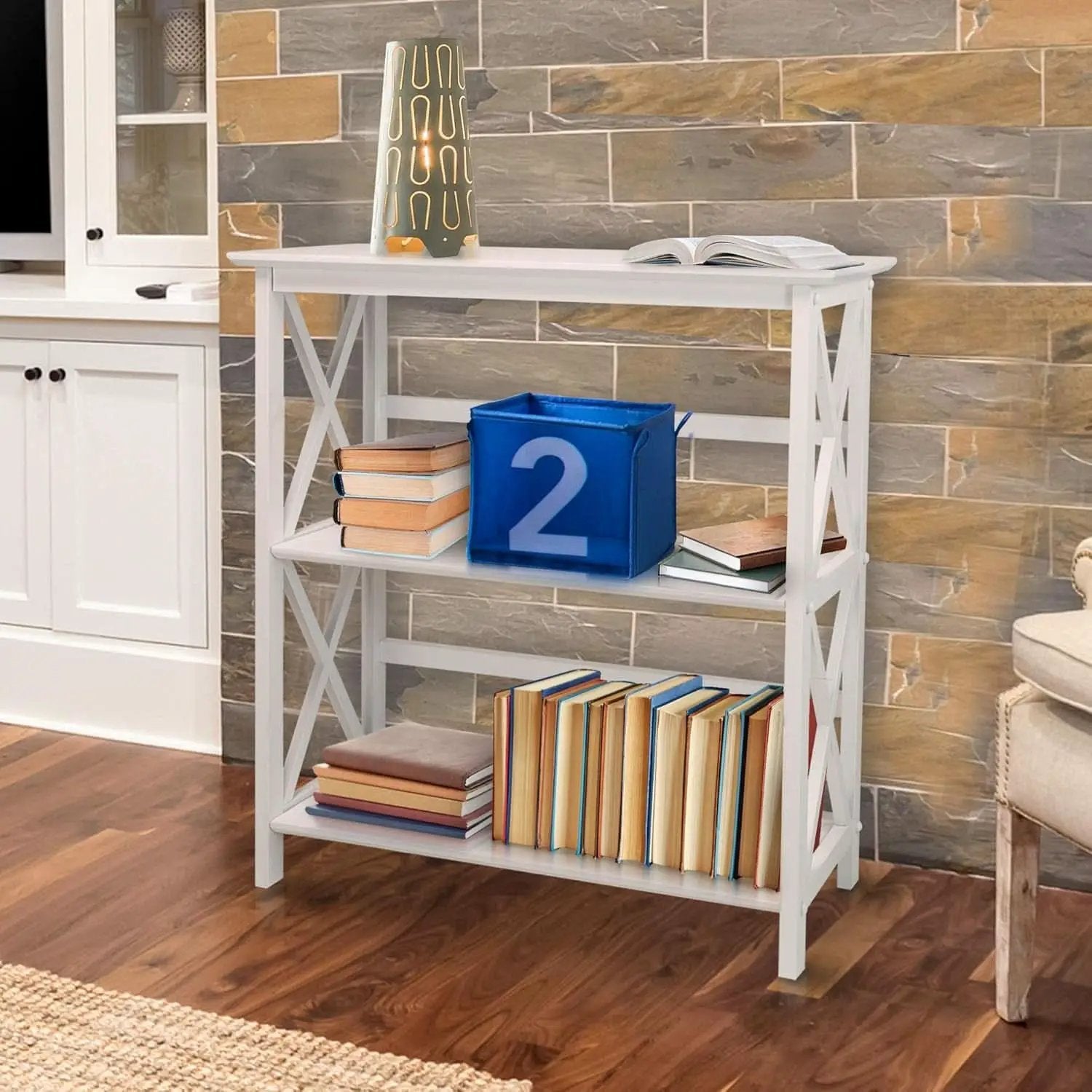 Montego 3 Shelf Bookcase White Modern X Design Storage from PriceLows™