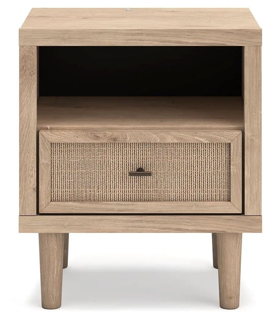 Cielden One Drawer Night Stand Nightstands w/ Charging Station | 21.3 x 15.79 x 25 in | Engineered Wood & Linen | Two-Tone