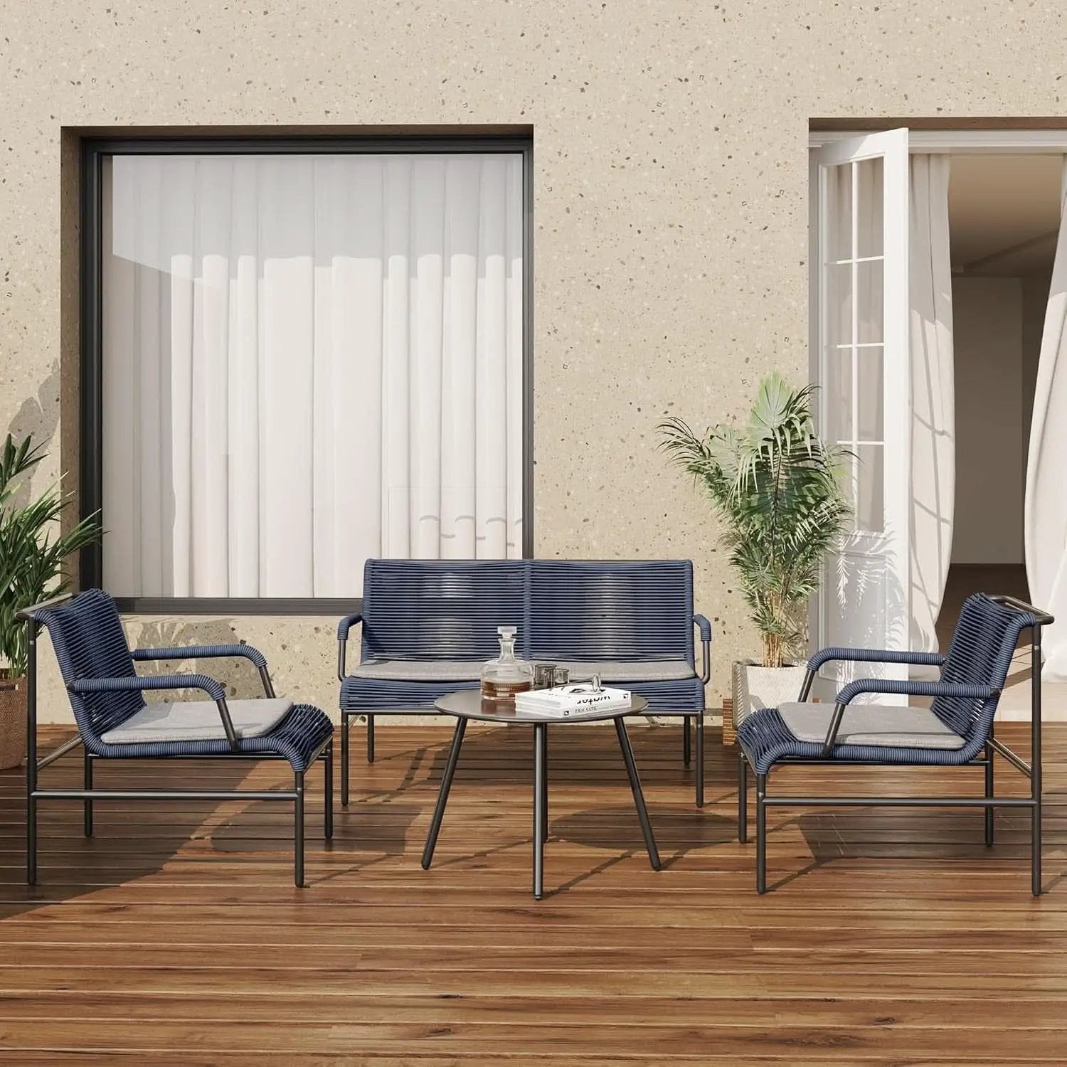 Modern Four Piece Patio Furniture Set with Comfortable Cushions from PriceLows™