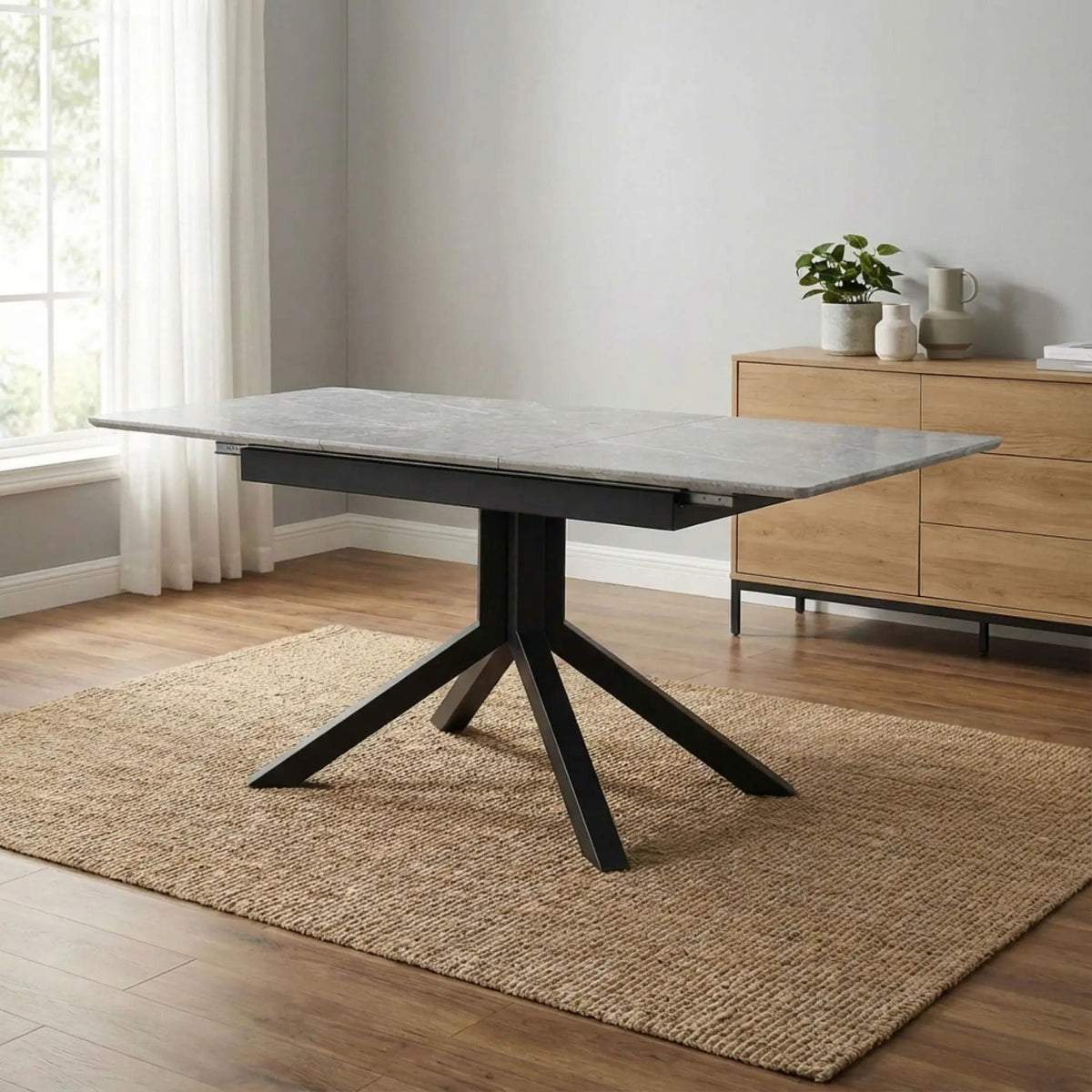 Rectangular Dining Table With Geometric Legs For Dining Room - | 67.01 x 31.6 x 29.9 in | Iron & Metal | Light Gray