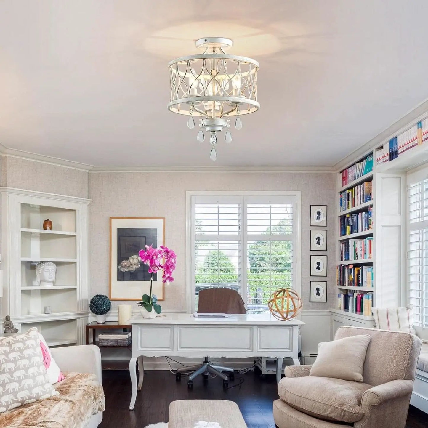 Farmhouse Crystal Ceiling Light Three Light White Fixture from PriceLows™