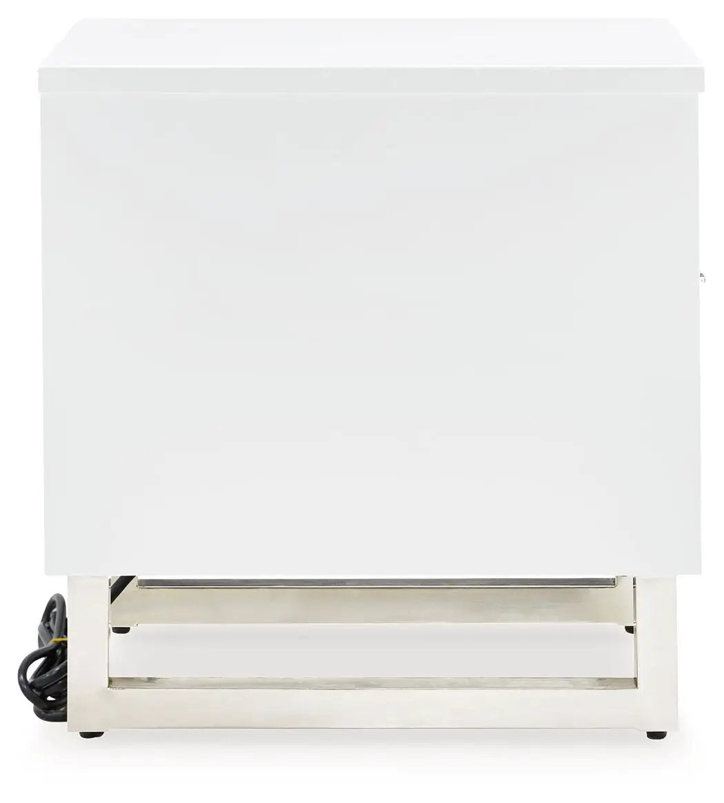 Chair Side End Table | USB Charging | Black Drawer | White Gloss Finish