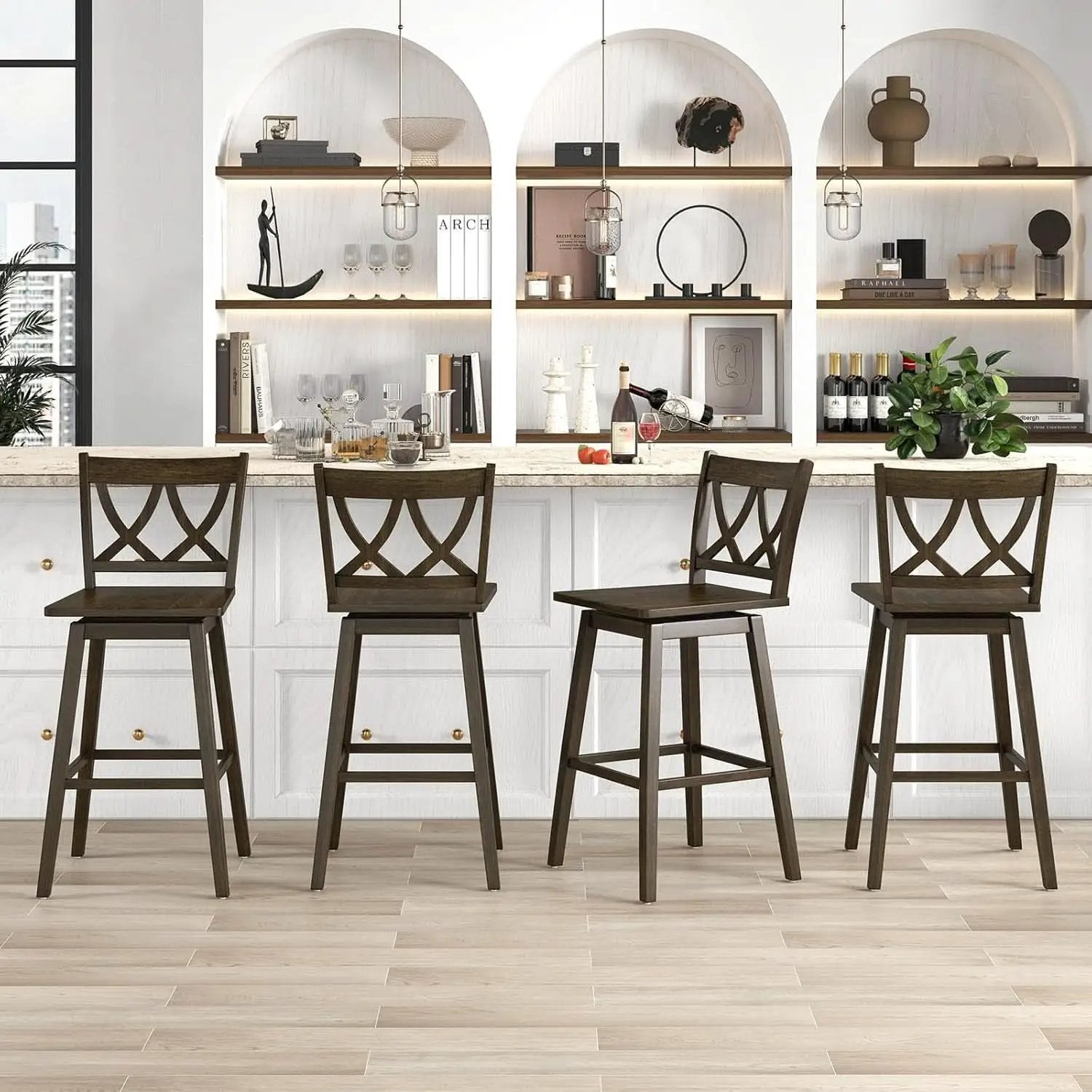 Swivel Wooden Bar Stools Set of Four Dark Grey from PriceLows™