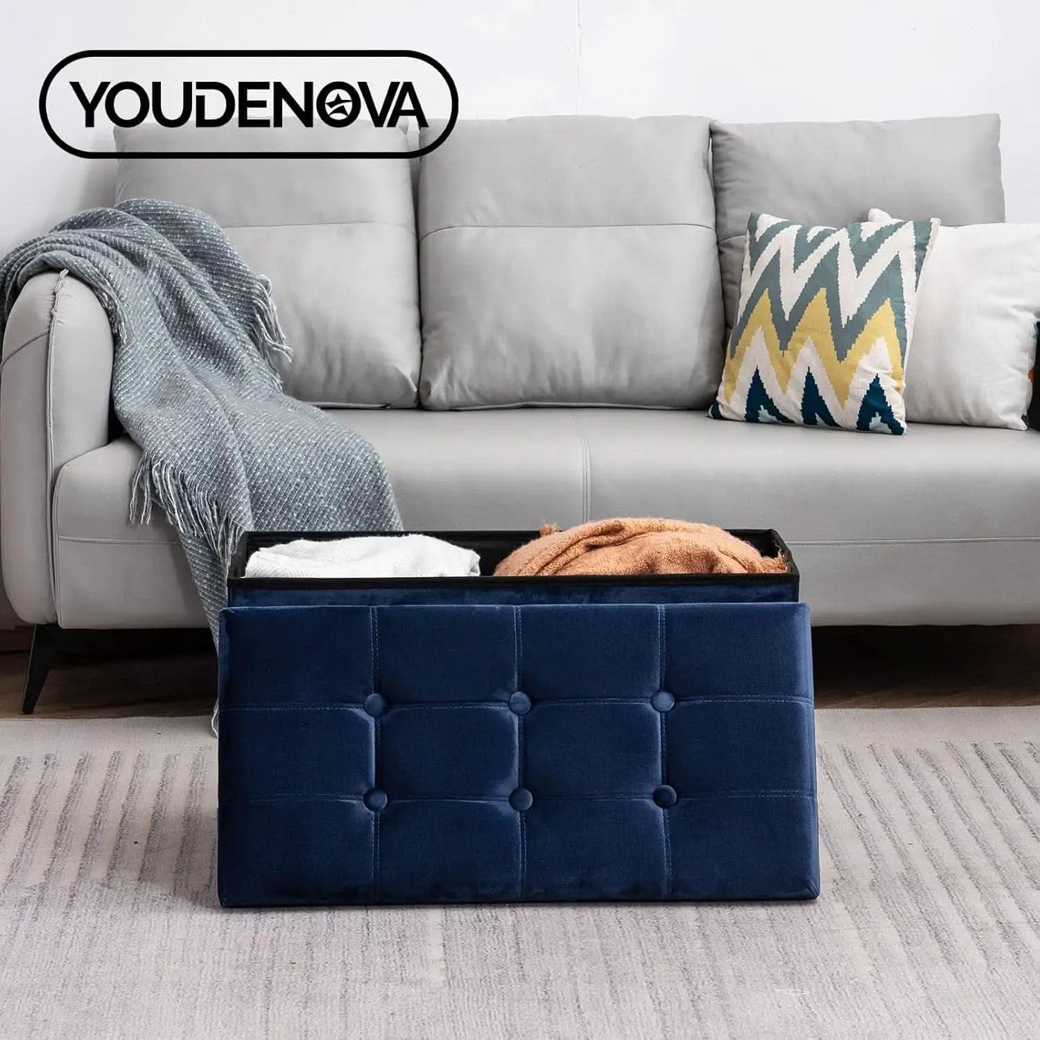 30 Inch Multifunctional Folding Storage Ottoman Navy from PriceLows™