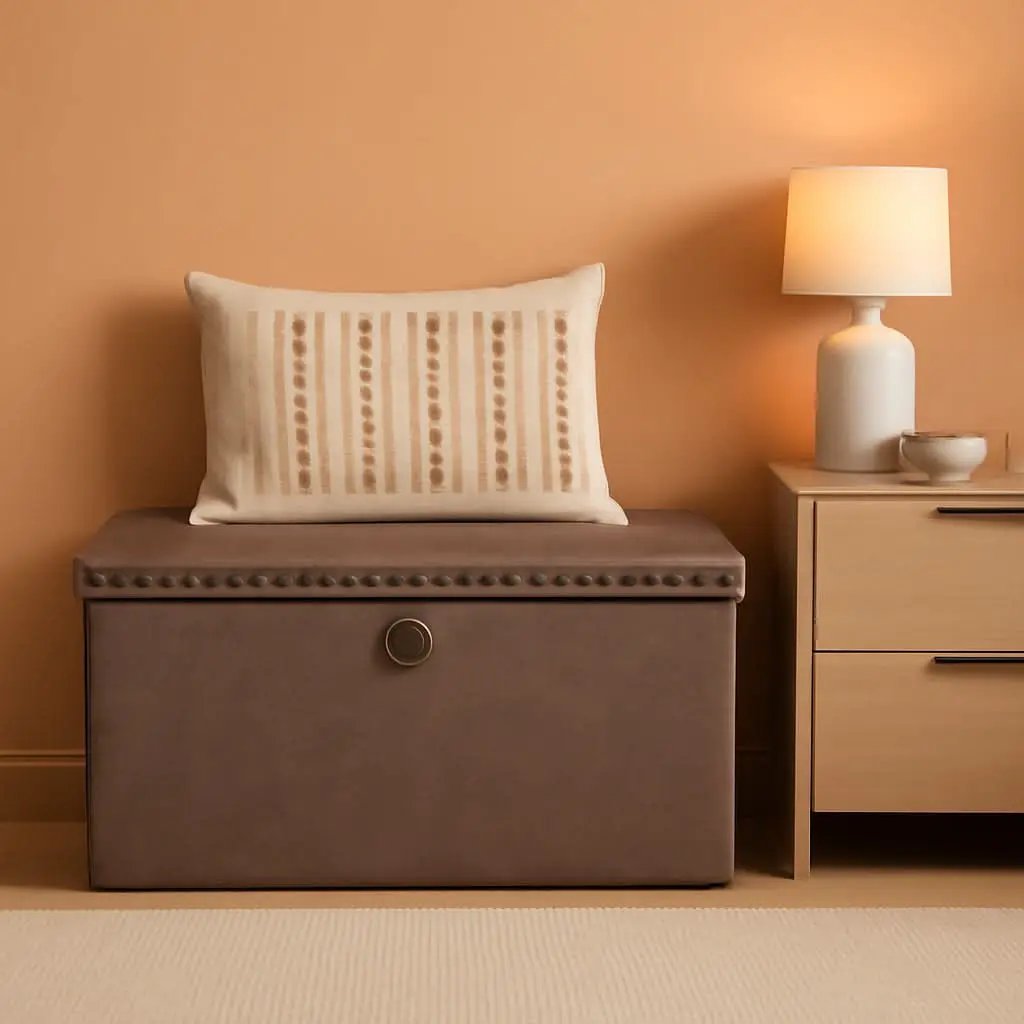 Oak Brown 30-Inch Foldable Storage Ottoman Bench from PriceLows™