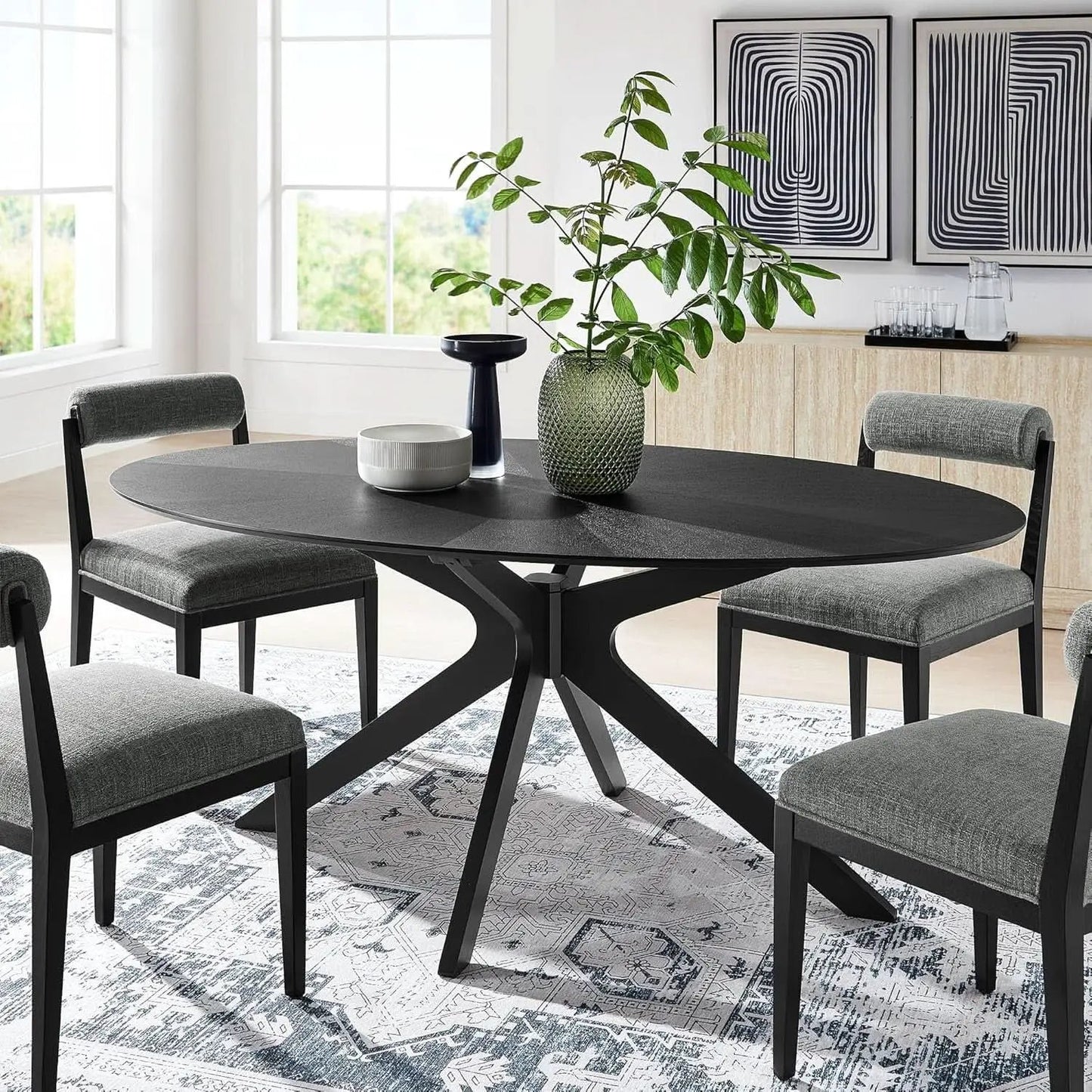 Crossroads 71 Inch Oval Wood Dining Table Black Seats 6 Easy To Assemble from PriceLows™