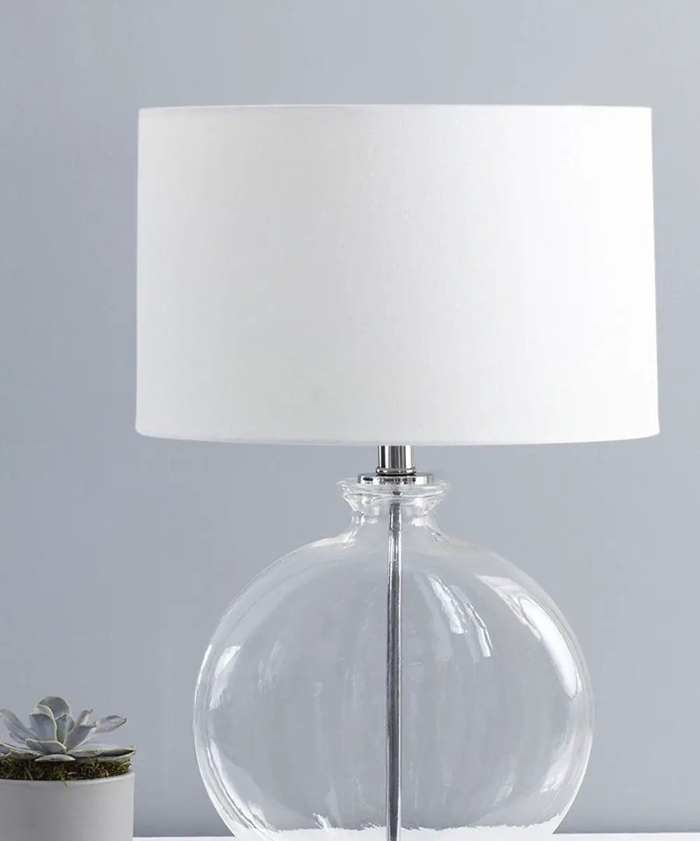 Shallow Drum Lampshade | White Linen | Hardback Frame | 16 X 9 Inches