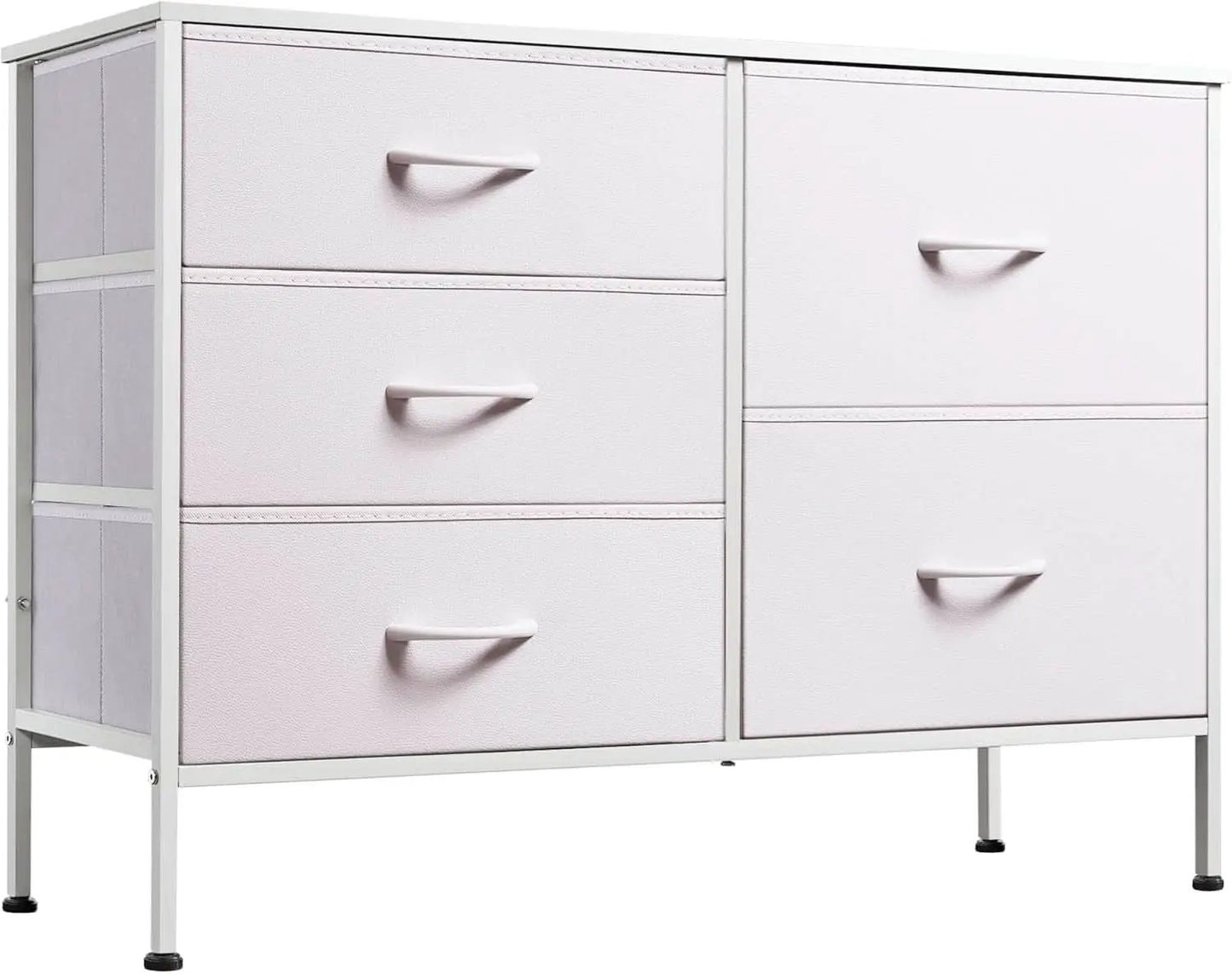 Fabric Dresser With 5 Drawers White For Bedroom Storage Organizer from PriceLows™