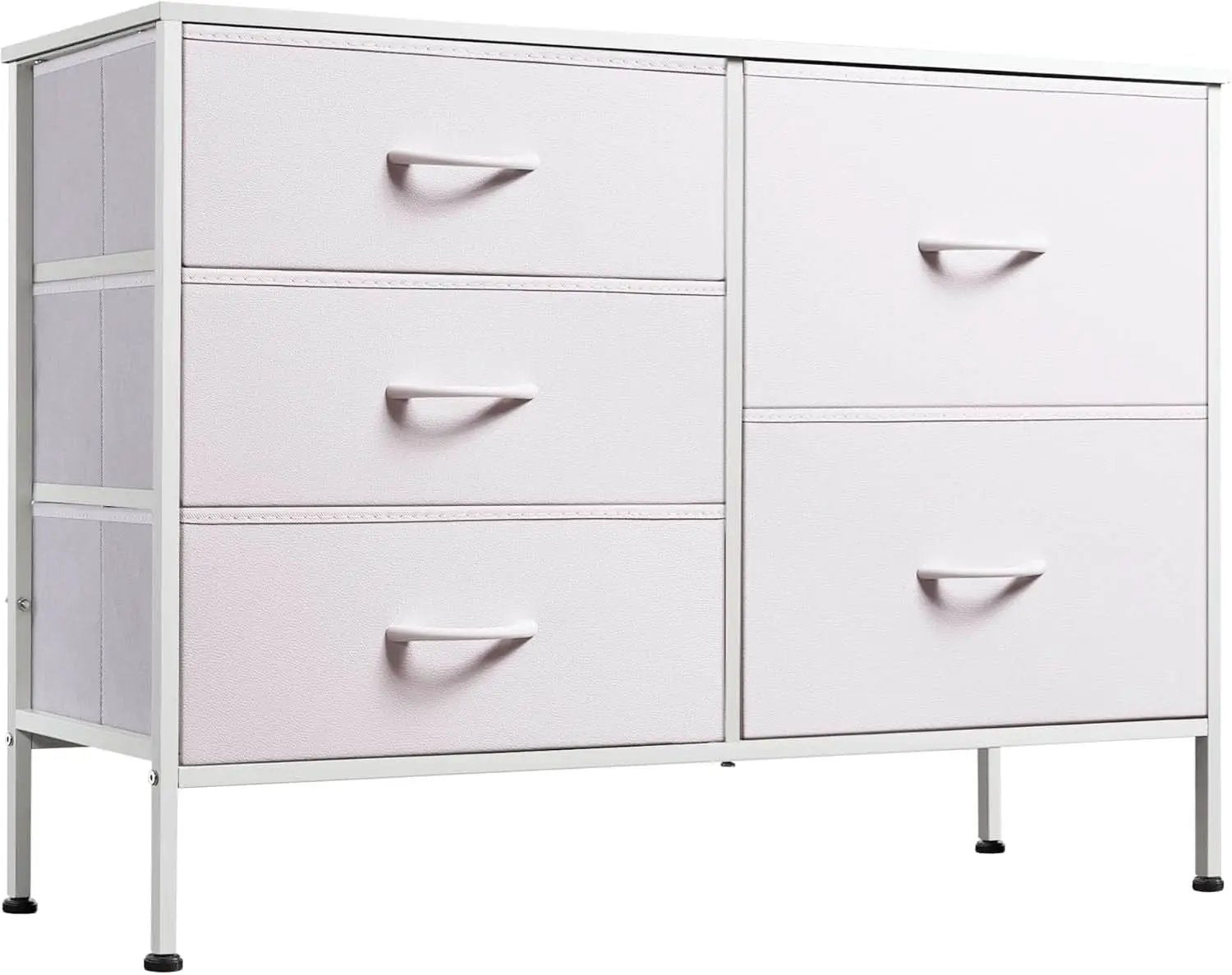 Fabric Dresser With 5 Drawers White For Bedroom Storage Organizer from PriceLows™