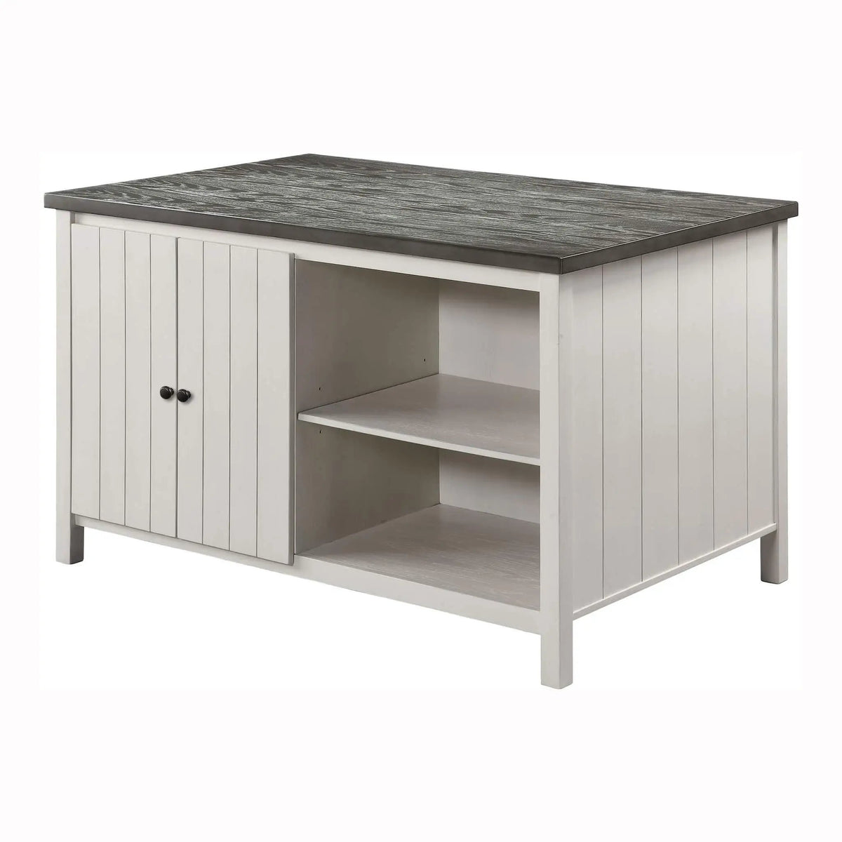 Counter Height Dining Table | Storage Cabinet Base | Two-Tone Dark Gray And Off-White | 60 Inch Width