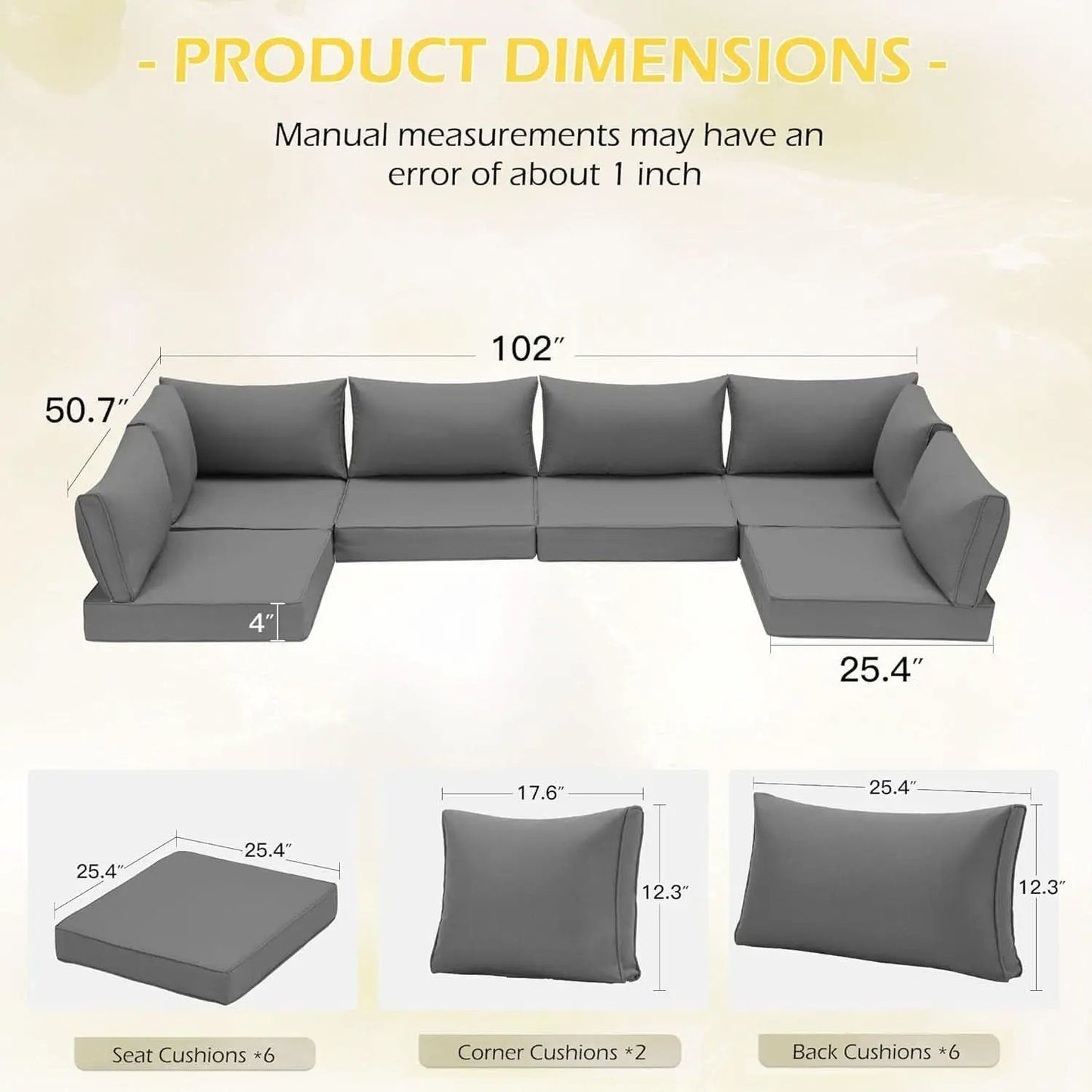 Outdoor Cushions 14 Piece Set Gray Water Repellent For 6 Seat Patio Sofa from PriceLows™