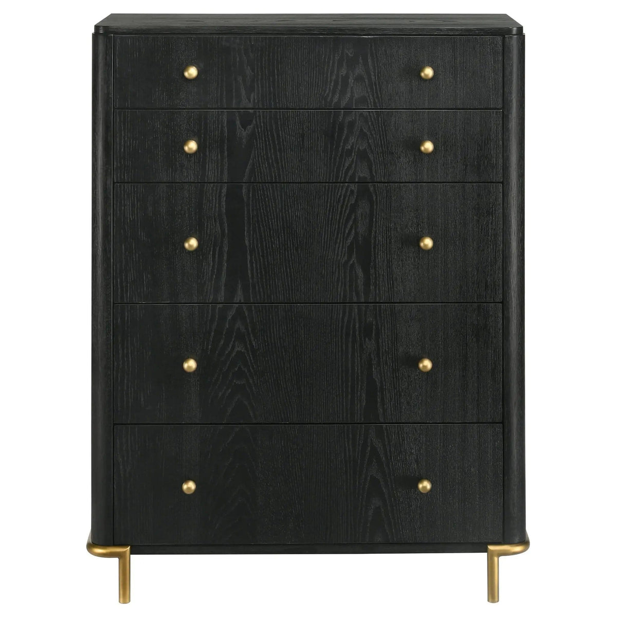 Arini 5-drawer Bedroom Chest | 38 x 18 x 50.25 in | Metal & Veneer | Black