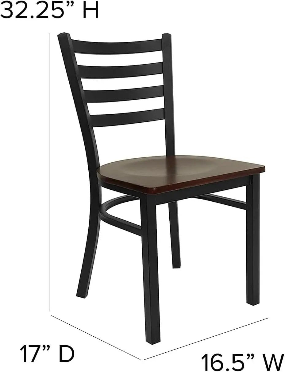 2 Pack Hercules Series Black Ladder Back Metal Dining Chair With Mahogany Seat For Restaurants from PriceLows™