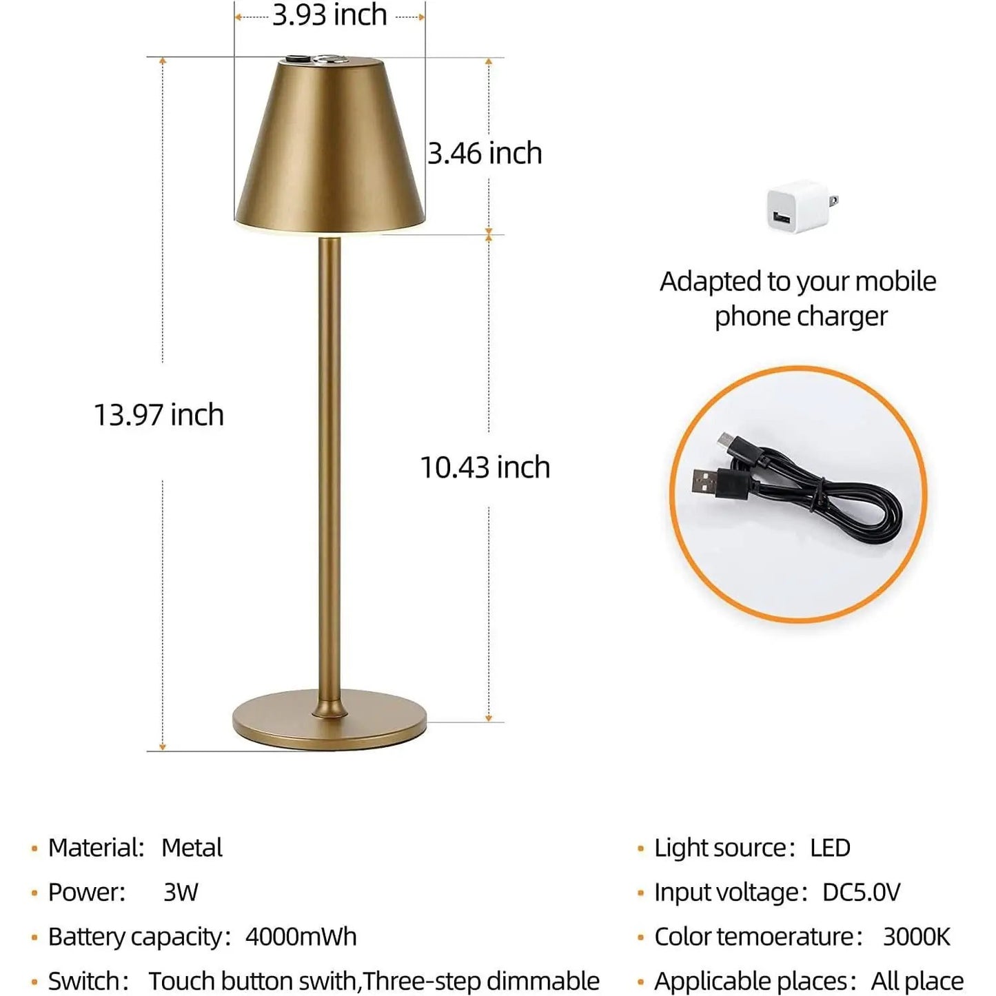 Timjorman LED Cordless Table Lamp Rechargeable Battery from PriceLows™