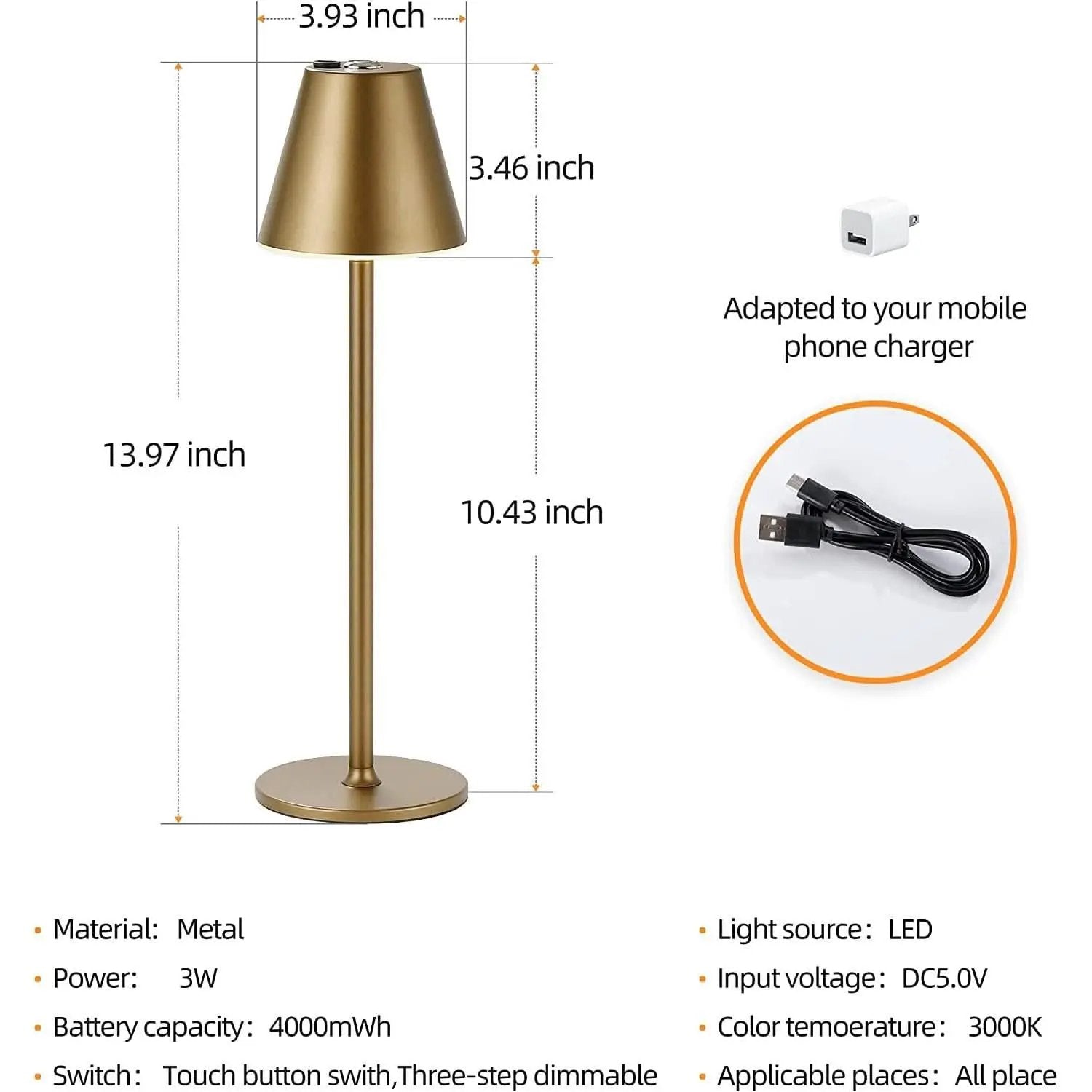 Timjorman LED Cordless Table Lamp Rechargeable Battery from PriceLows™