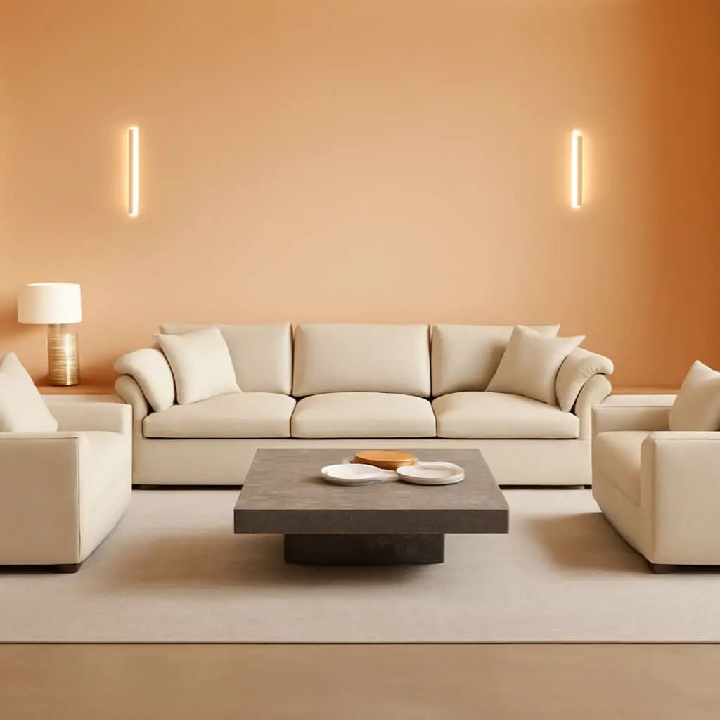 Light Coffee Chenille 3 Piece Sofa Set With Two Singles from PriceLows™