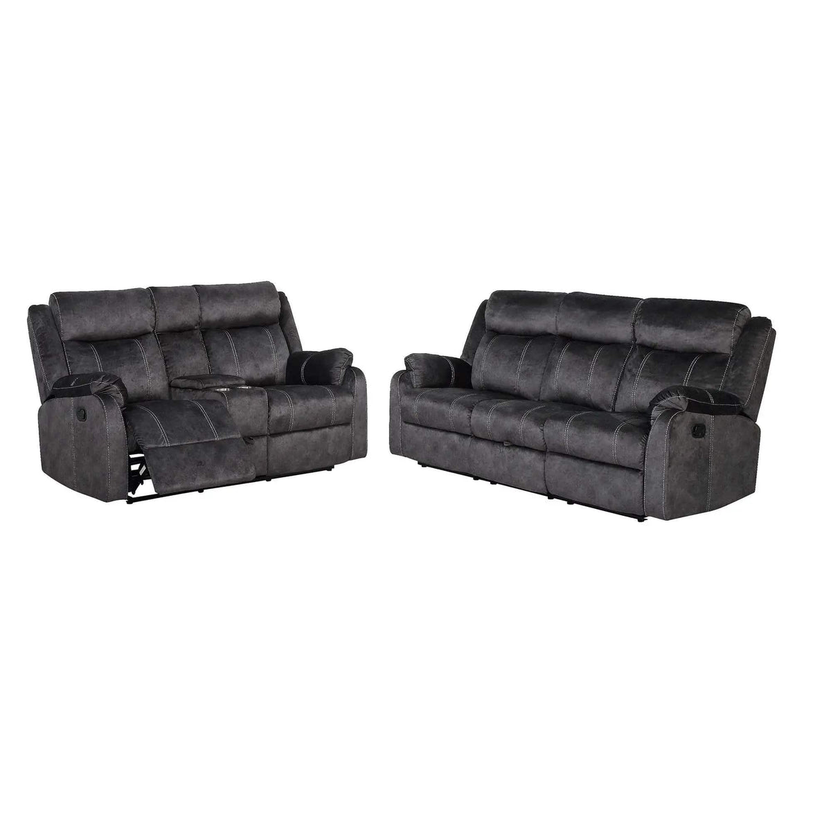 Sonet Domino Reclining Sofas | 2 Pieces | Fabric & Metal | Living Room