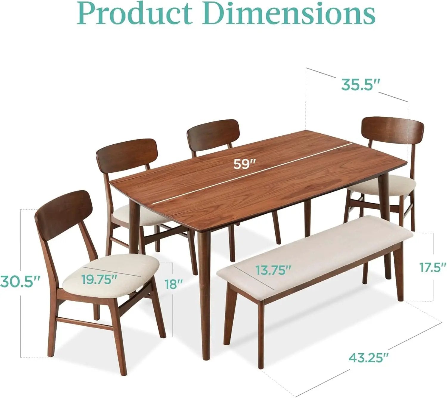 Walnut Rubberwood Dining Set With Upholstered Bench from PriceLows™