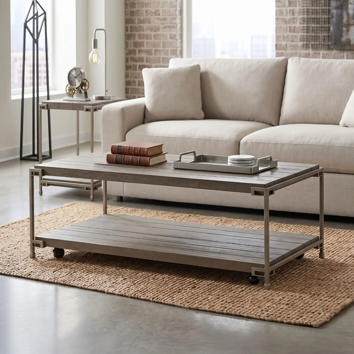 Corbeta 3 Piece Coffee Table Set | Metal Frame Wood Tables | 2 Chairside Tables | Aged Graphite Finish