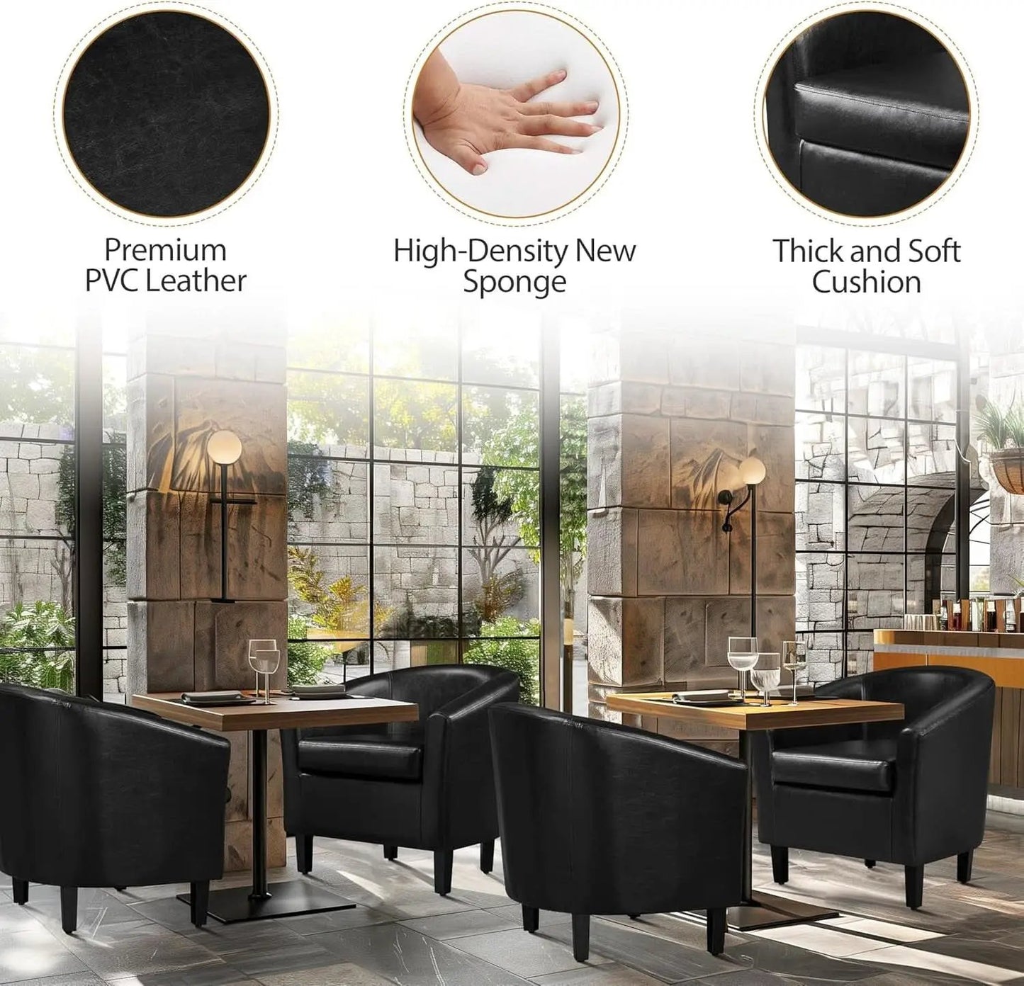 Black Synthetic Leather Barrel Armchairs With Cushions from PriceLows™