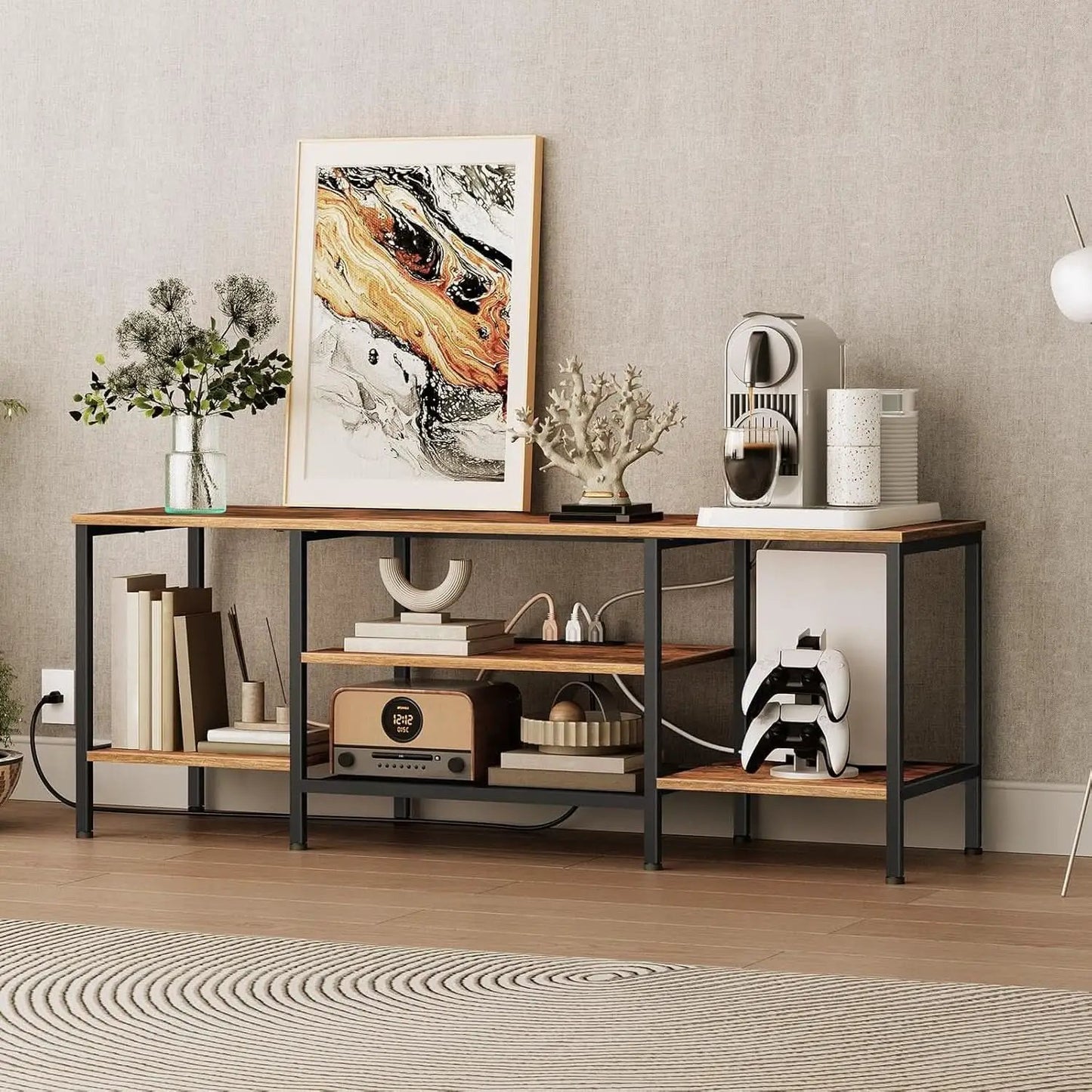 TV Stand With Power Outlets For 65 Inch TV Open Shelves from PriceLows™