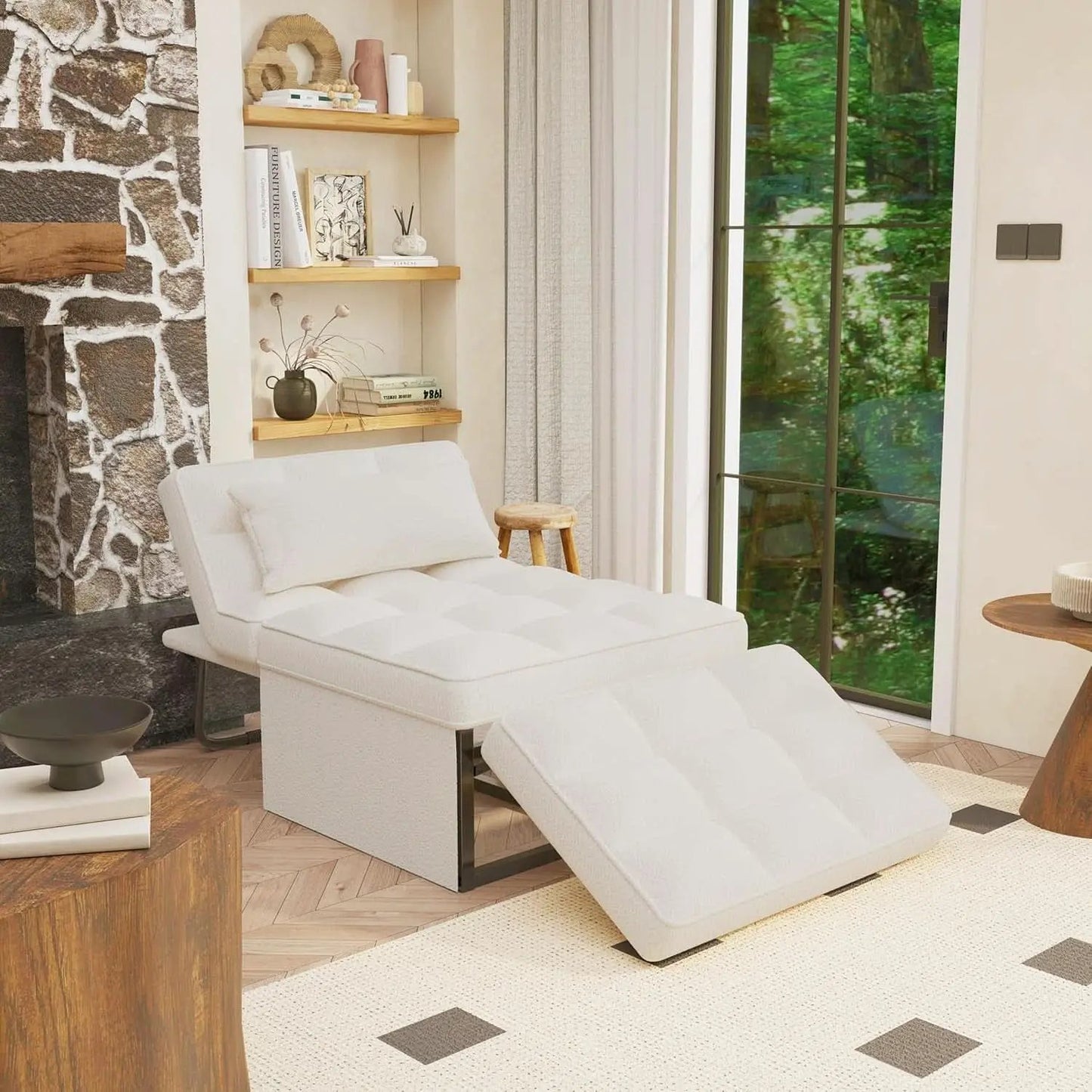 Beige Convertible Sofa Bed With Adjustable Backrest from PriceLows™