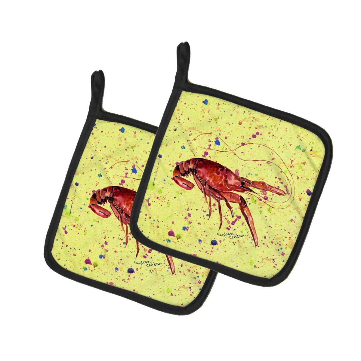Pot Holder Set of 2 | Heat Resistant Quilted Hot Pads | 7.5 x 7.5 Inch | Crawfish (Style 2)