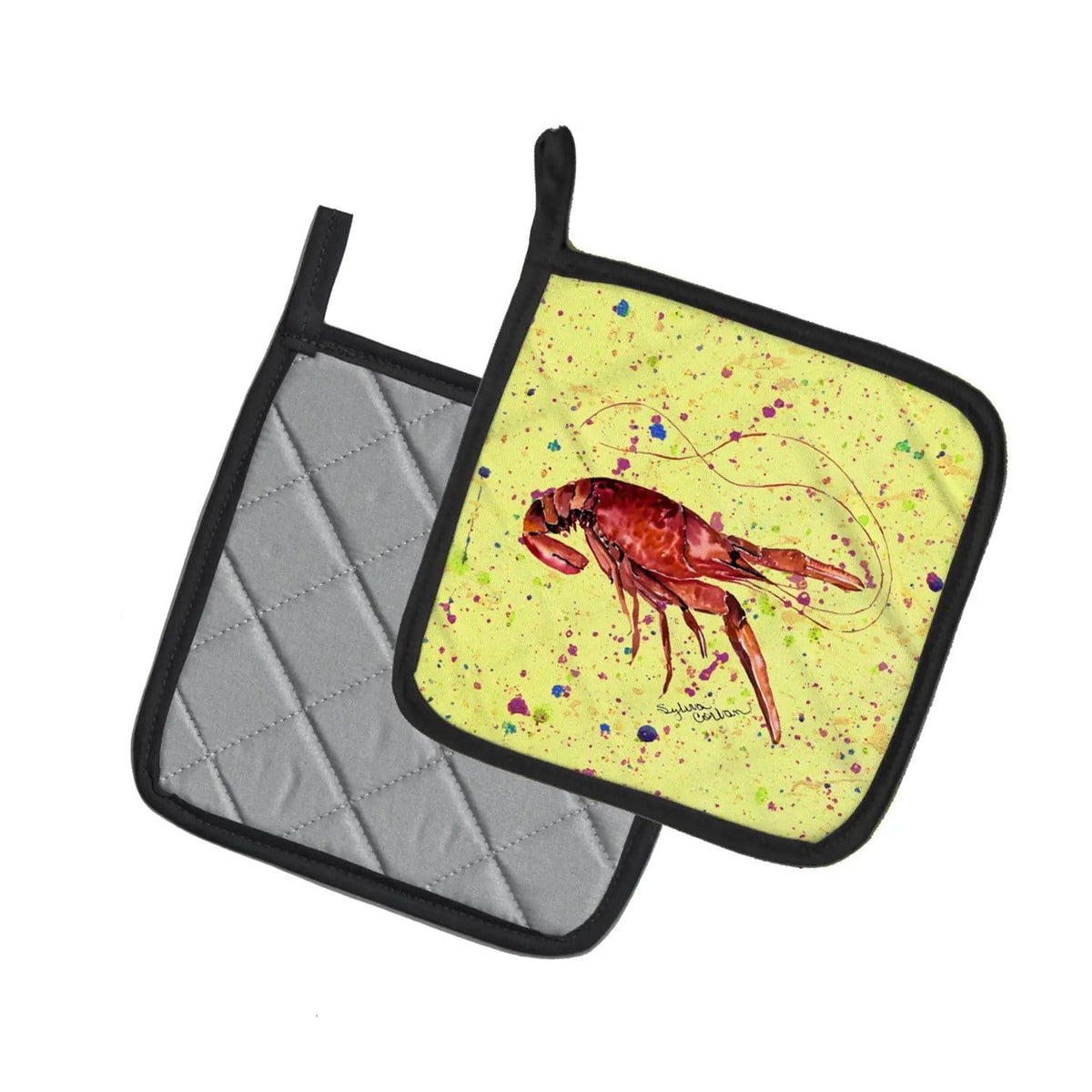 Pot Holder Set of 2 | Heat Resistant Quilted Hot Pads | 7.5 x 7.5 Inch | Crawfish (Style 2)